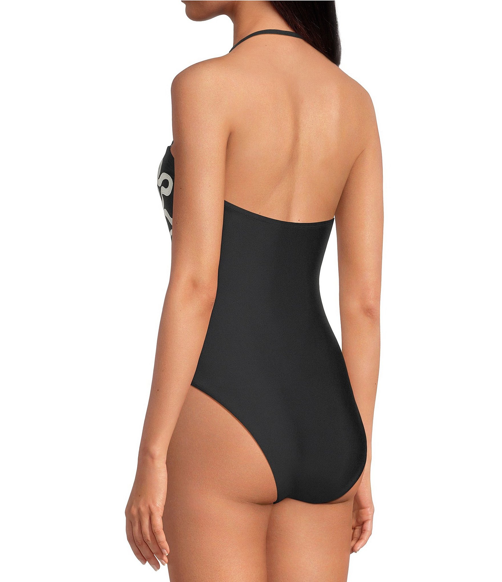 Gianni Bini Embroidered Detachable Strap Bandeau One Piece Swimsuit