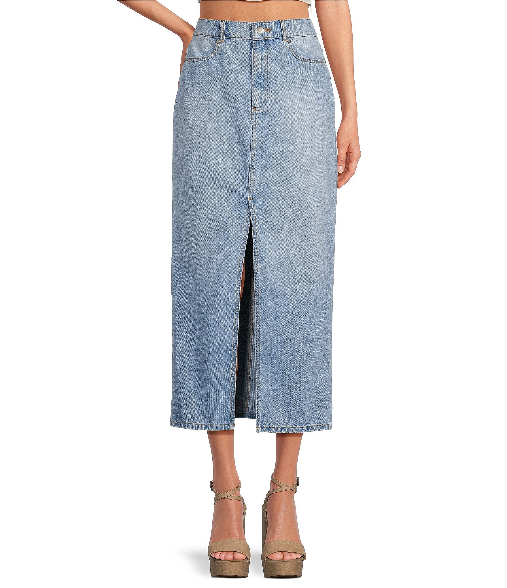 Gianni Bini Faye Denim Front Slit Maxi Skirt | Dillard's