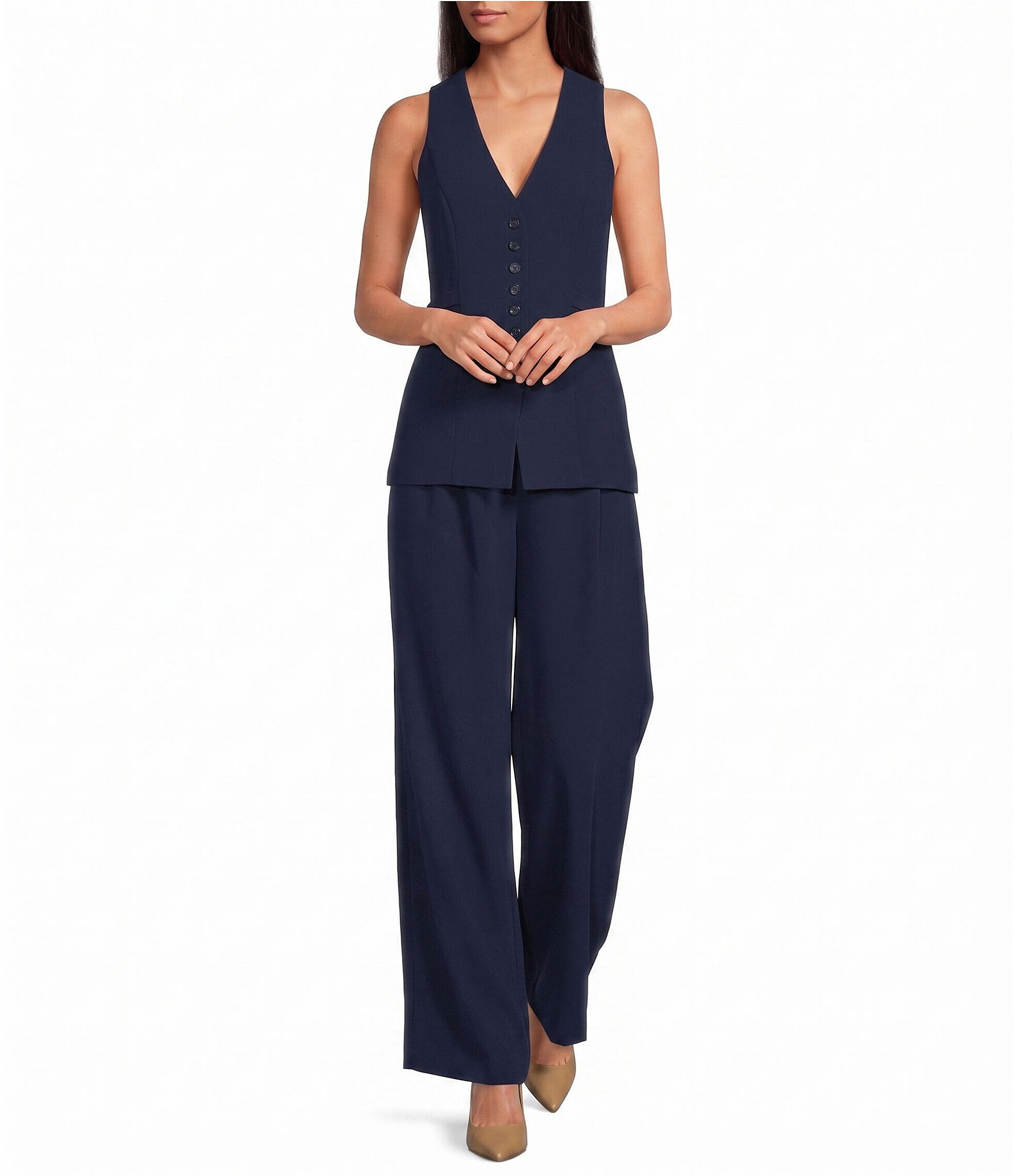 Gianni Bini Florian V-Neck Sleeveless Button Front Vest Top