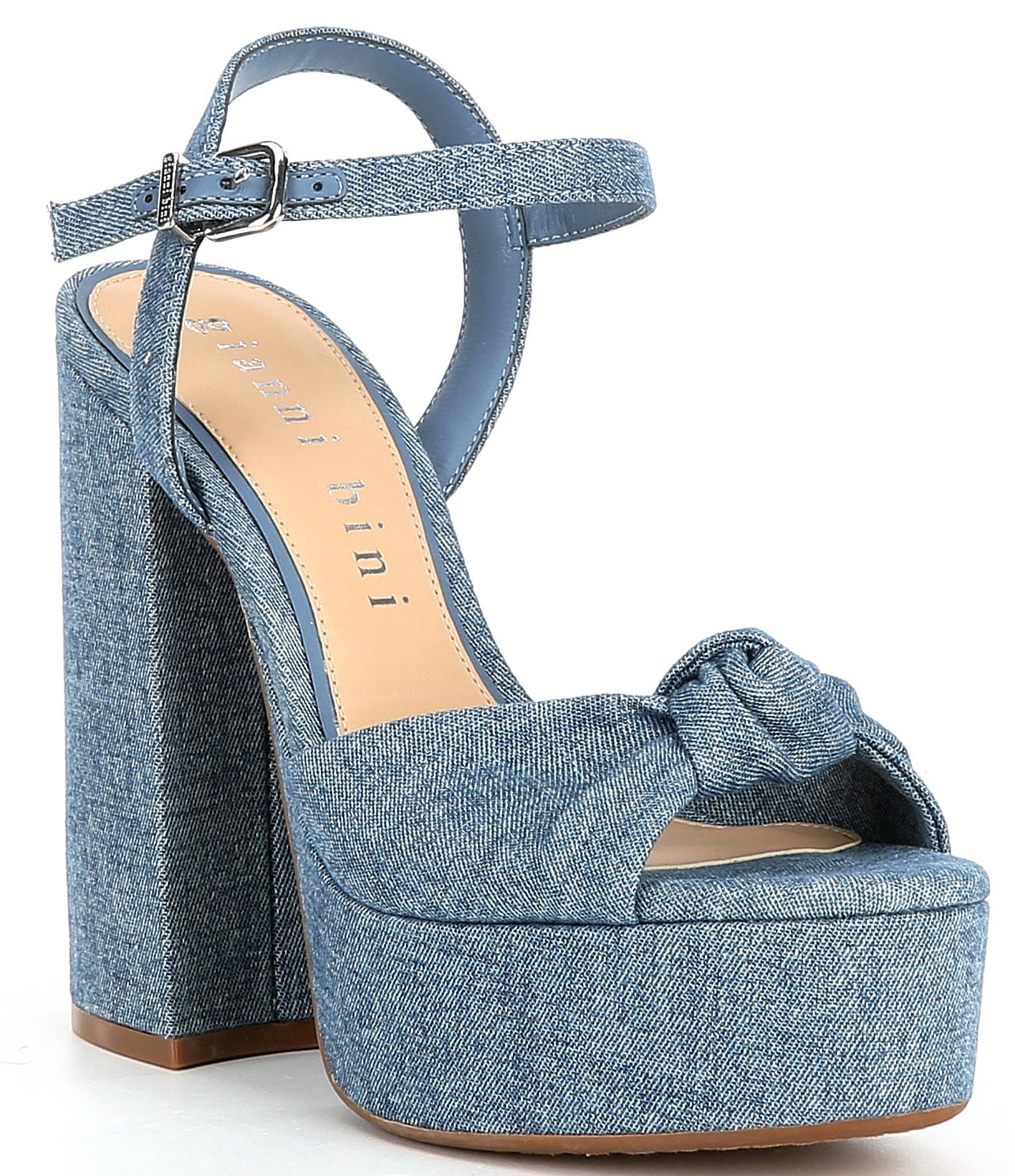 Gianni Bini Hartliye Denim Knot Ankle Strap Platform Sandals | Dillard's
