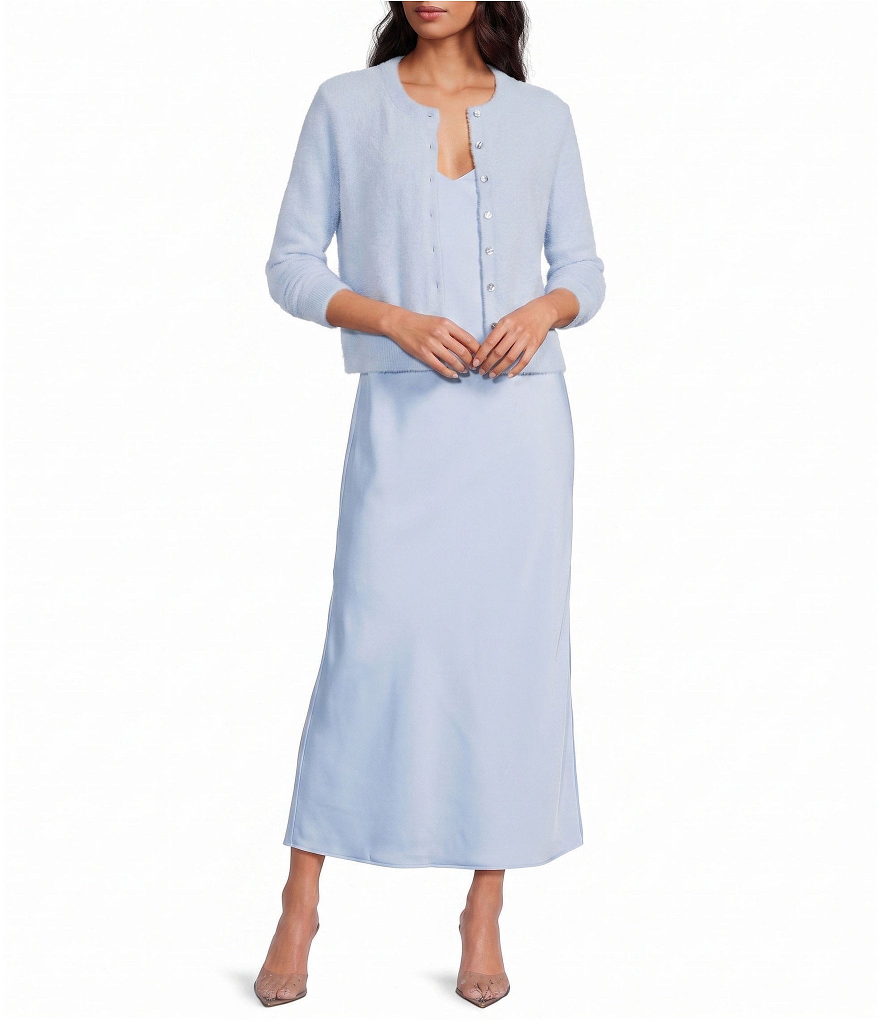 Gianni Bini Haven Satin V-Neck Sleeveless Midi Slip Dress