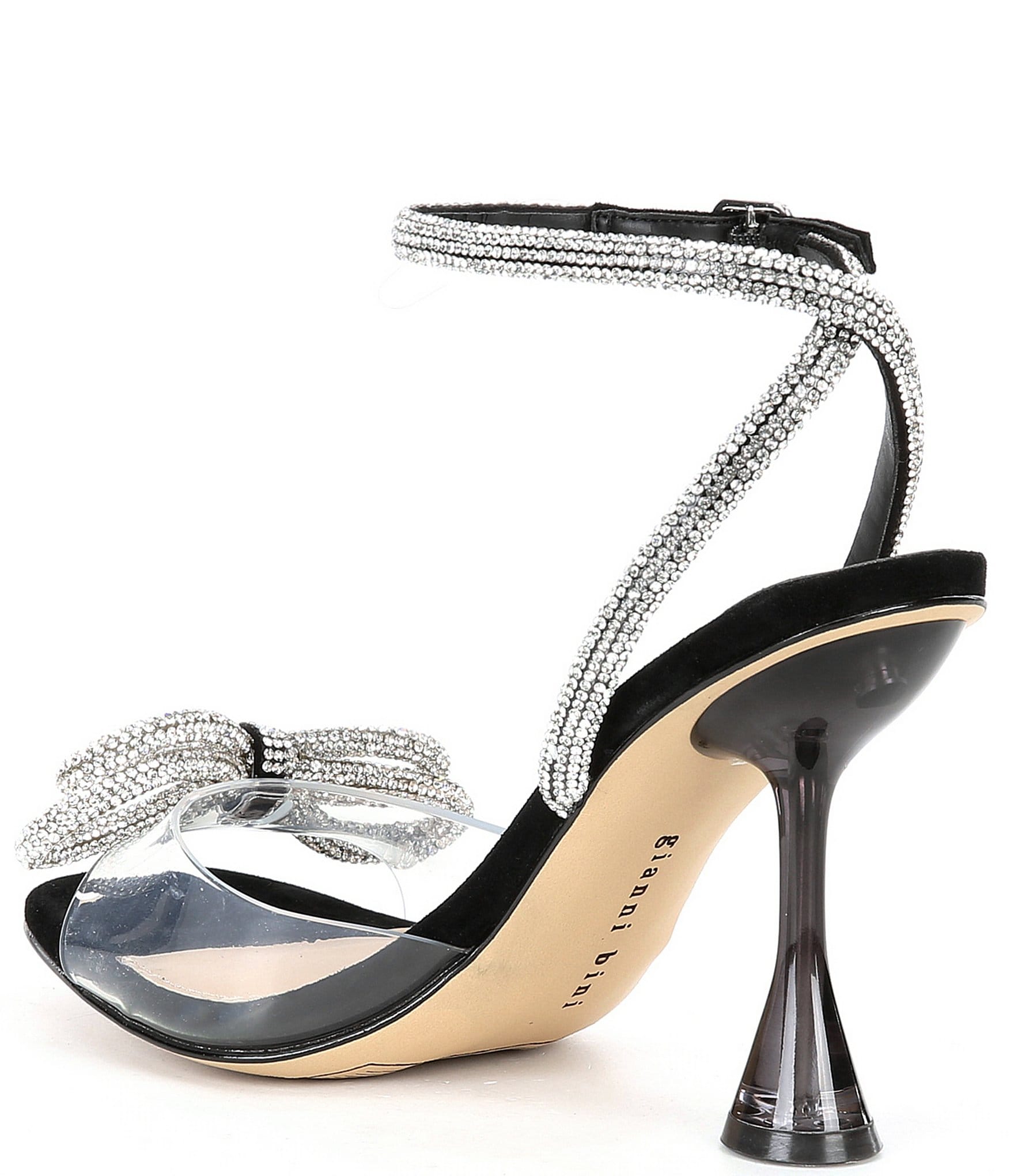 Gianni Bini Haydn Suede Rhinestone Bow Ankle Strap Clear Dress Heels
