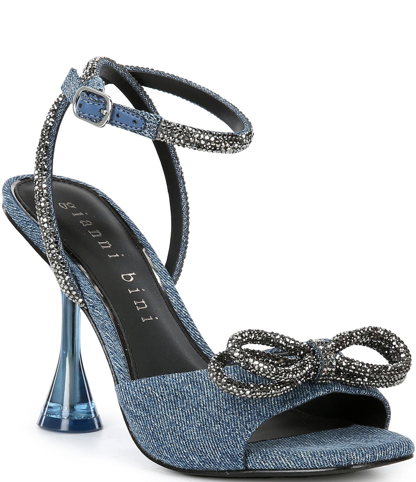 Gianni Bini Haydn Denim Rhinestone Bow Ankle Strap Dress Heels | Dillard's