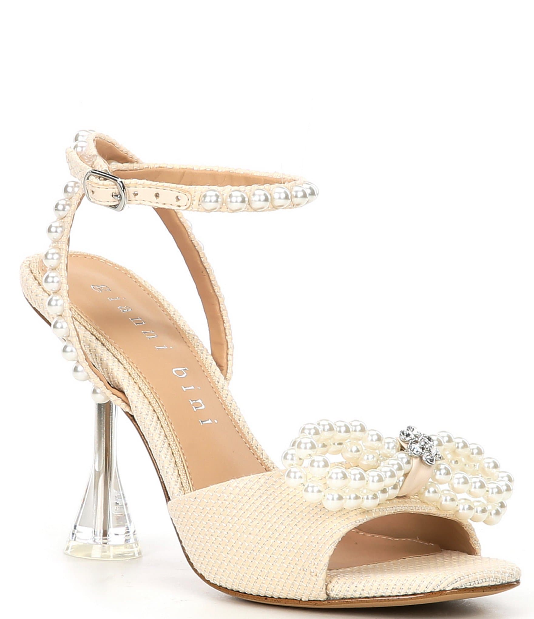 Gianni Bini HaydnTwo Raffia Pearl Bling Bow Ankle Strap Dress Sandals ...