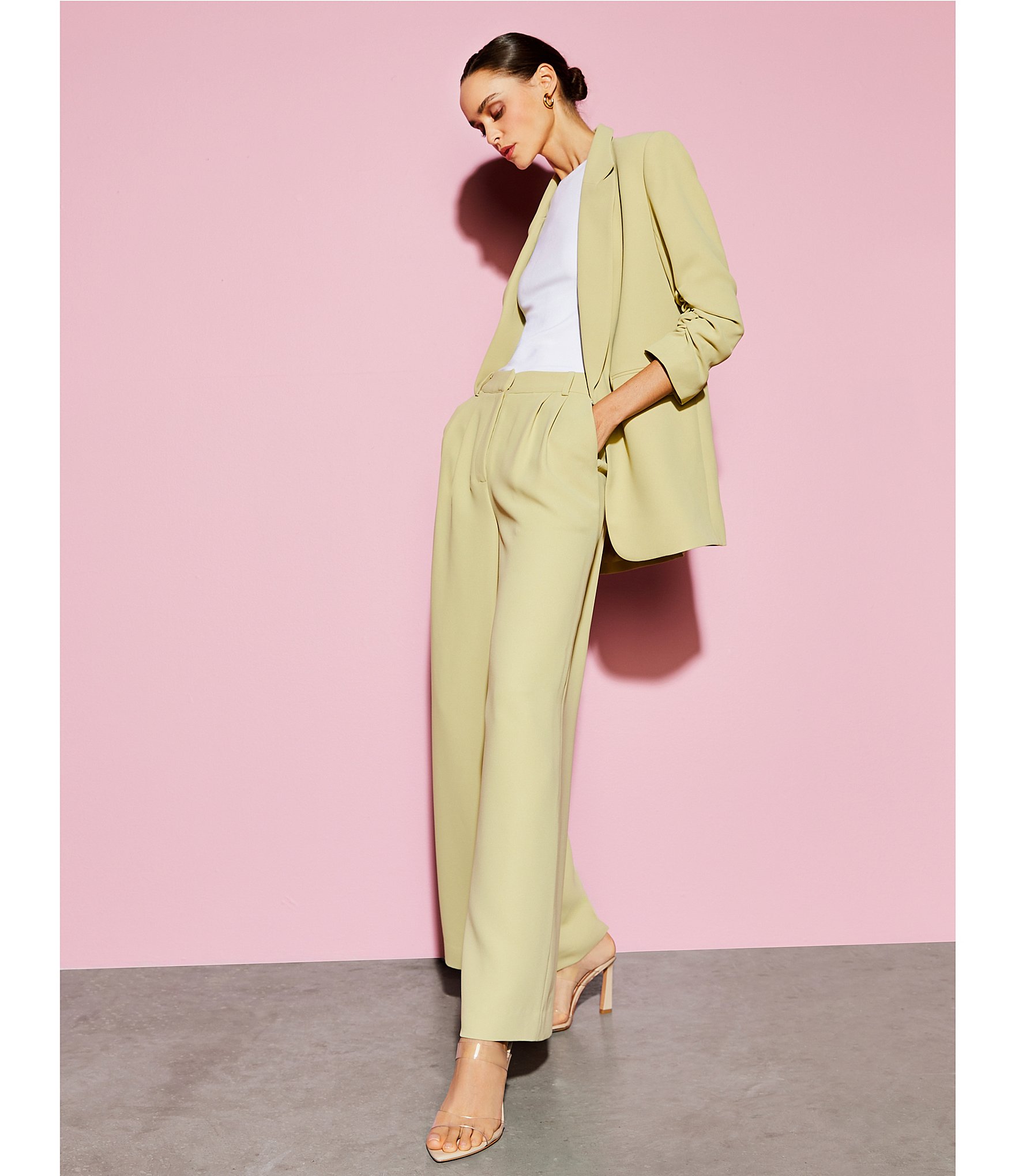 Gianni Bini Jemma Ruched 3/4 Sleeve Shawl Collar Twill Boyfriend Blazer