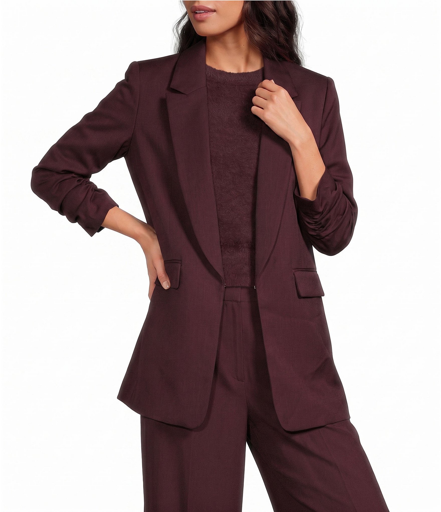 Gianni Bini Jemma Ruched 3/4 Sleeve Shawl Collar Twill Boyfriend Blazer