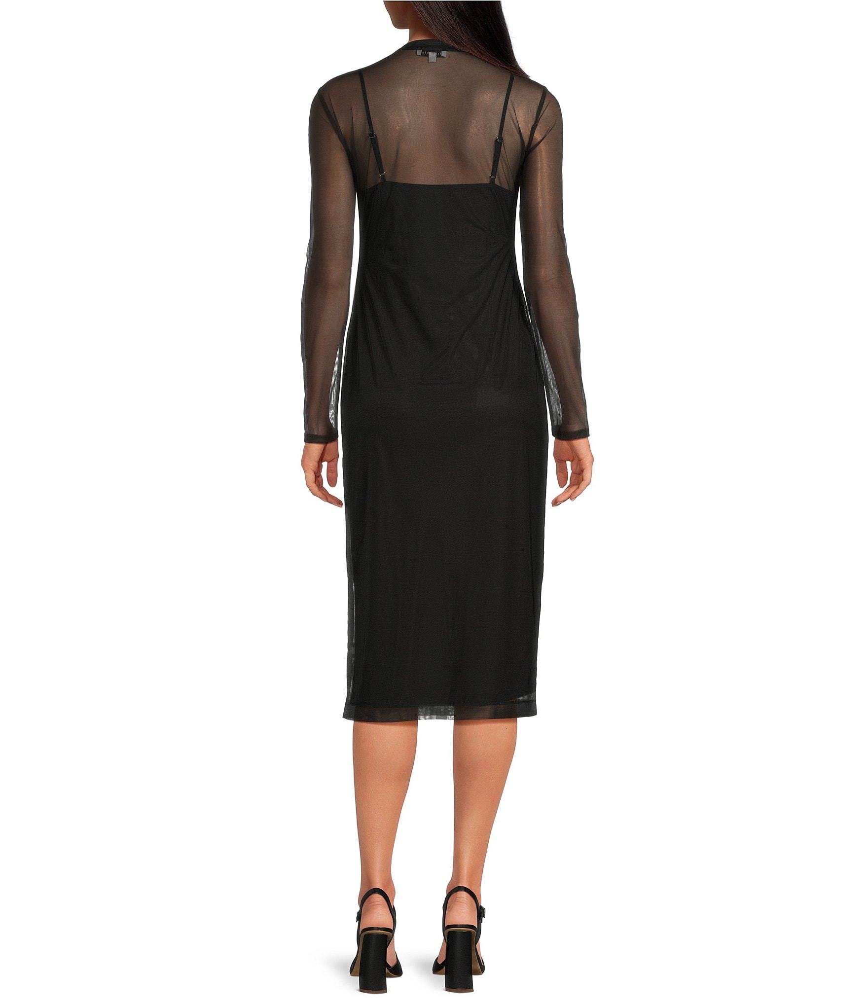 Gianni Bini Jordy Mesh Long Sleeve Crew Neck Slip Dress
