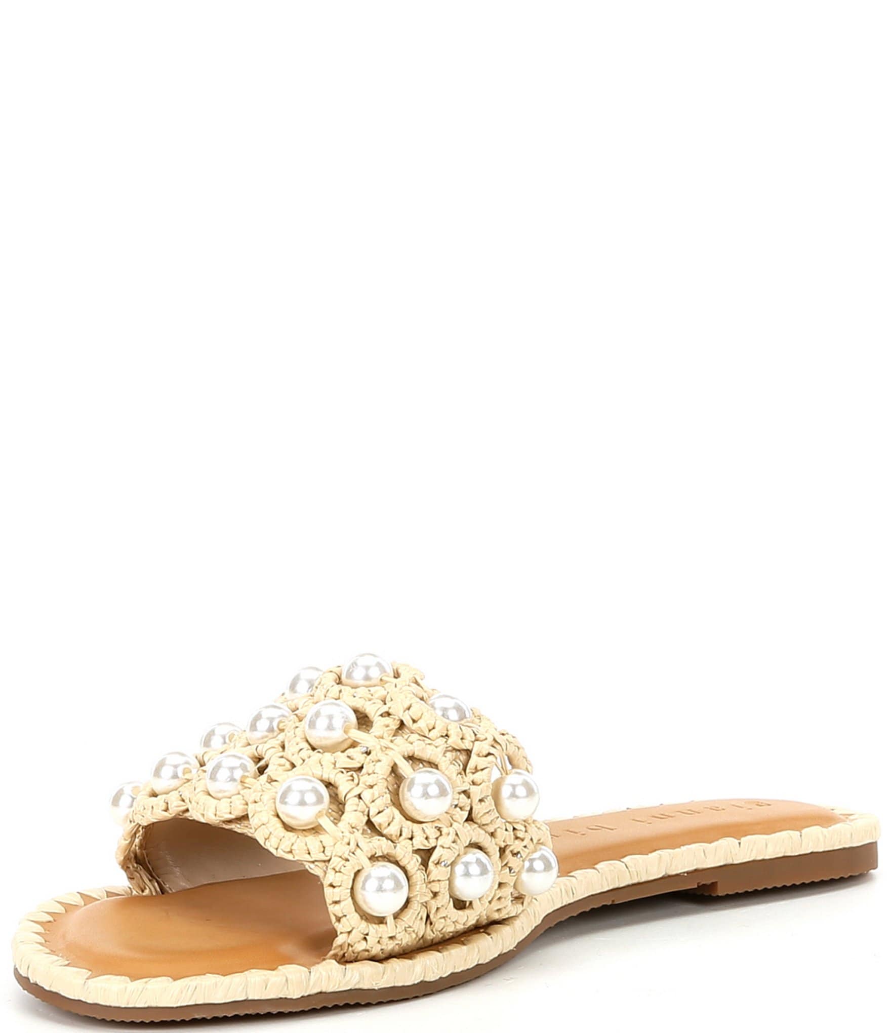 Gianni Bini Justise Raffia Pearl Flat Sandals