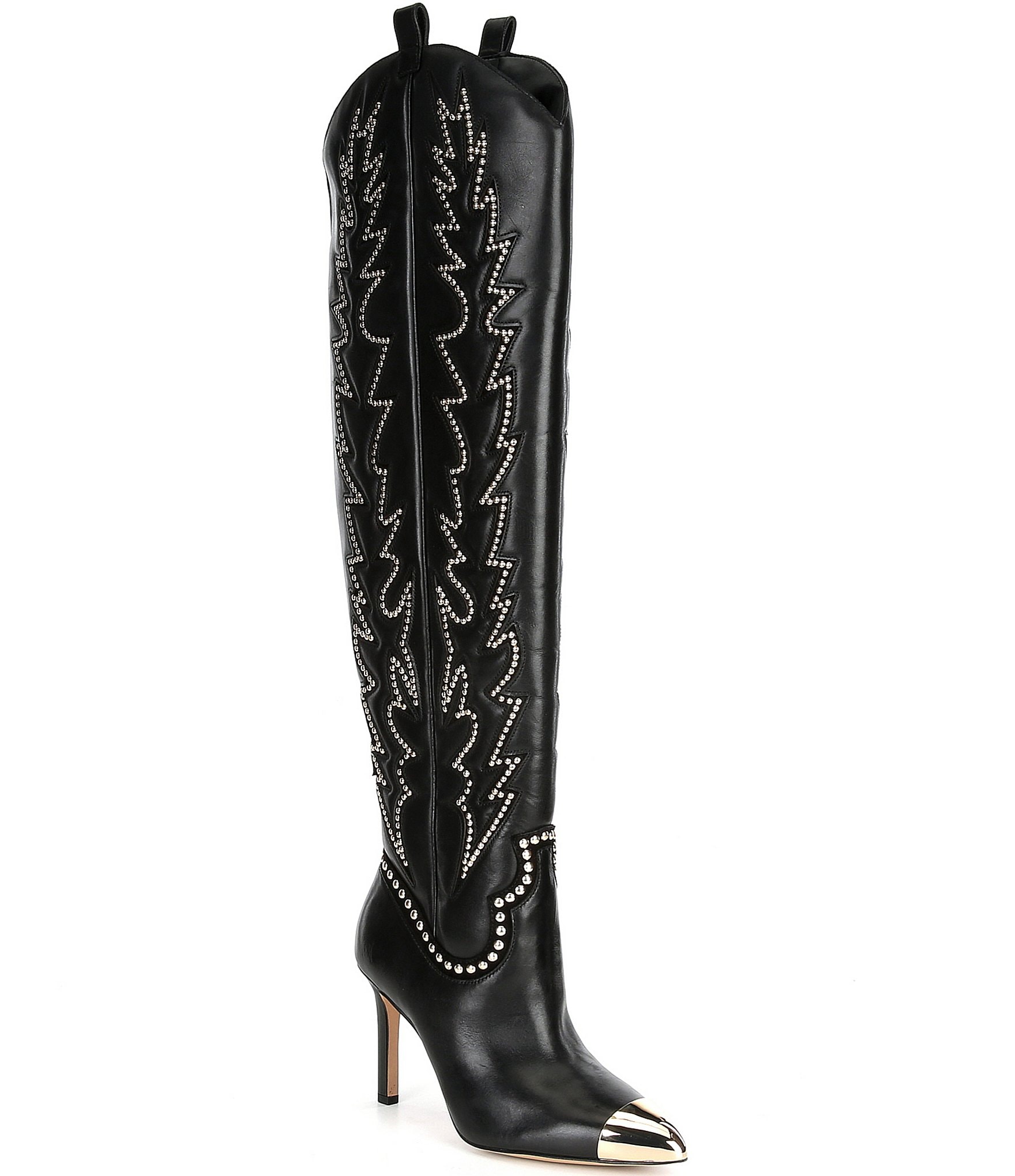Gianni Bini Katerina Leather Studded Over-the-Knee Western Dress Boots ...
