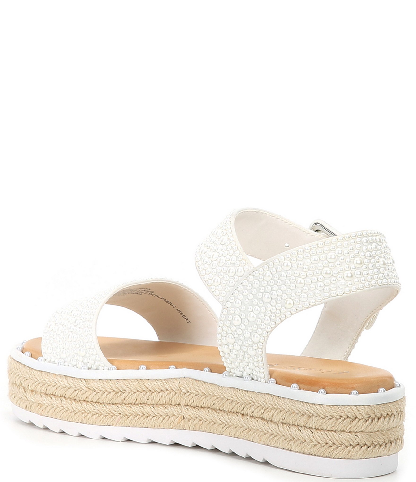 Gianni Bini Keegan Four Pearl Embellished Oversized Buckle Platform Espadrille Sandals