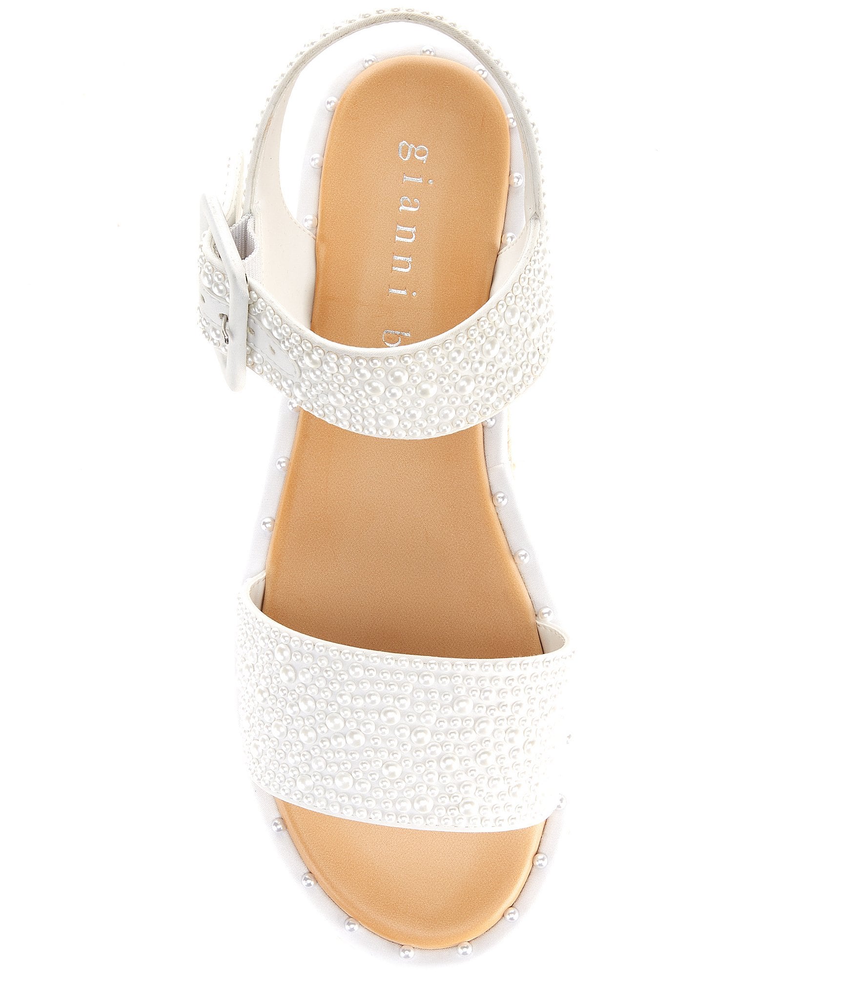 Gianni Bini Keegan Four Pearl Embellished Oversized Buckle Platform Espadrille Sandals