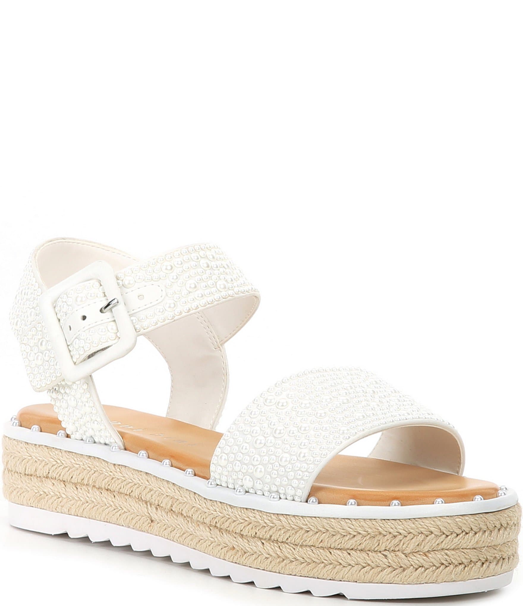 Gianni Bini Keeganfour Pearl Embellished Oversized Buckle Platform ...