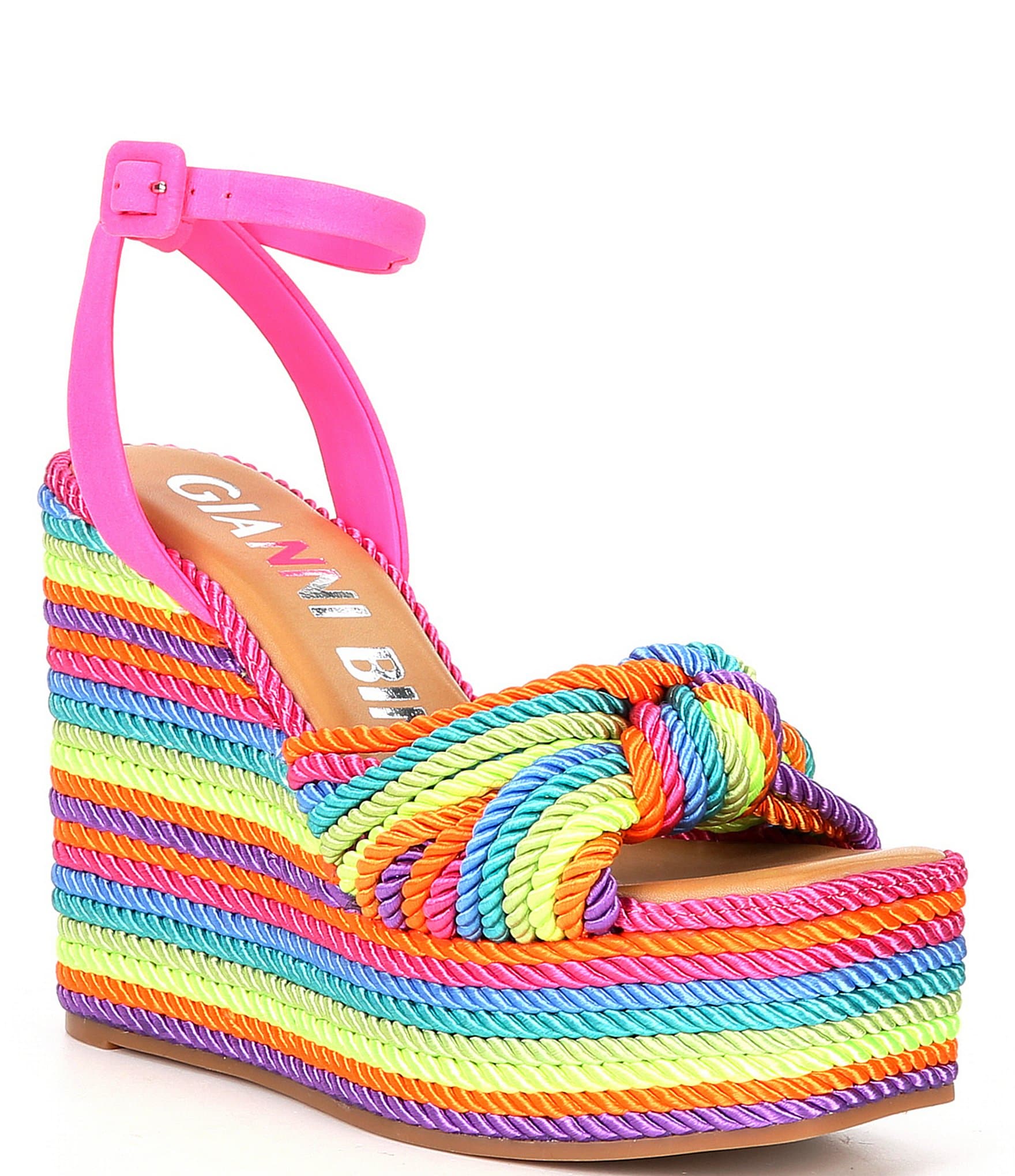 Gianni Bini Leena Rainbow Cord Knot Platform Wedge Sandals | Dillard's