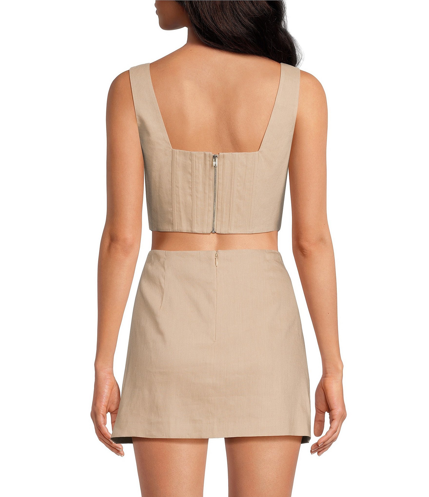 Gianni Bini Michelle Linen Blend Square Neck Sleeveless Coordinating Corset Top