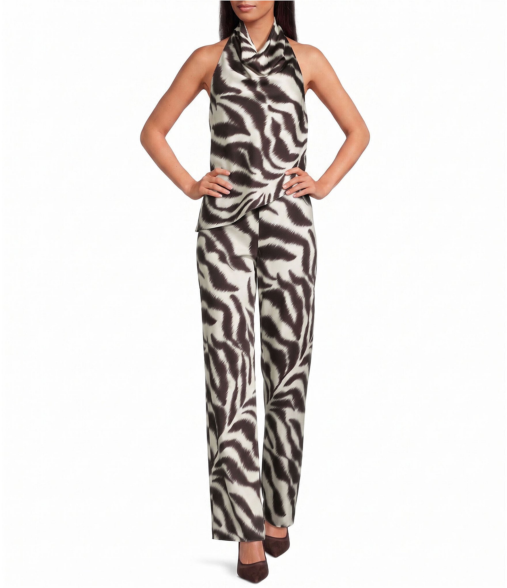 Gianni Bini Opal Zebra Print Straight Leg Coordinating Satin Pants