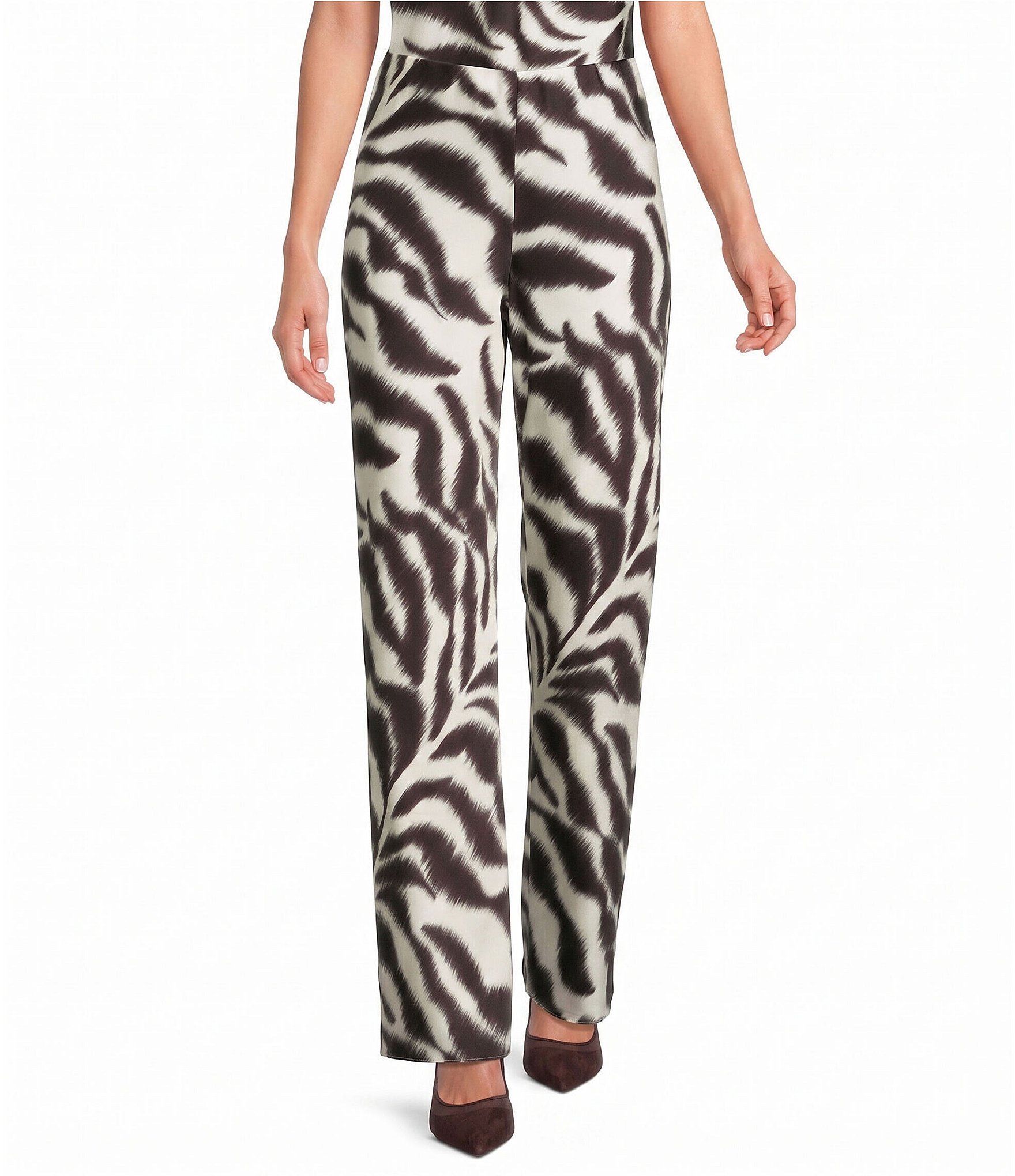 Gianni Bini Opal Zebra Print Straight Leg Coordinating Satin Pants