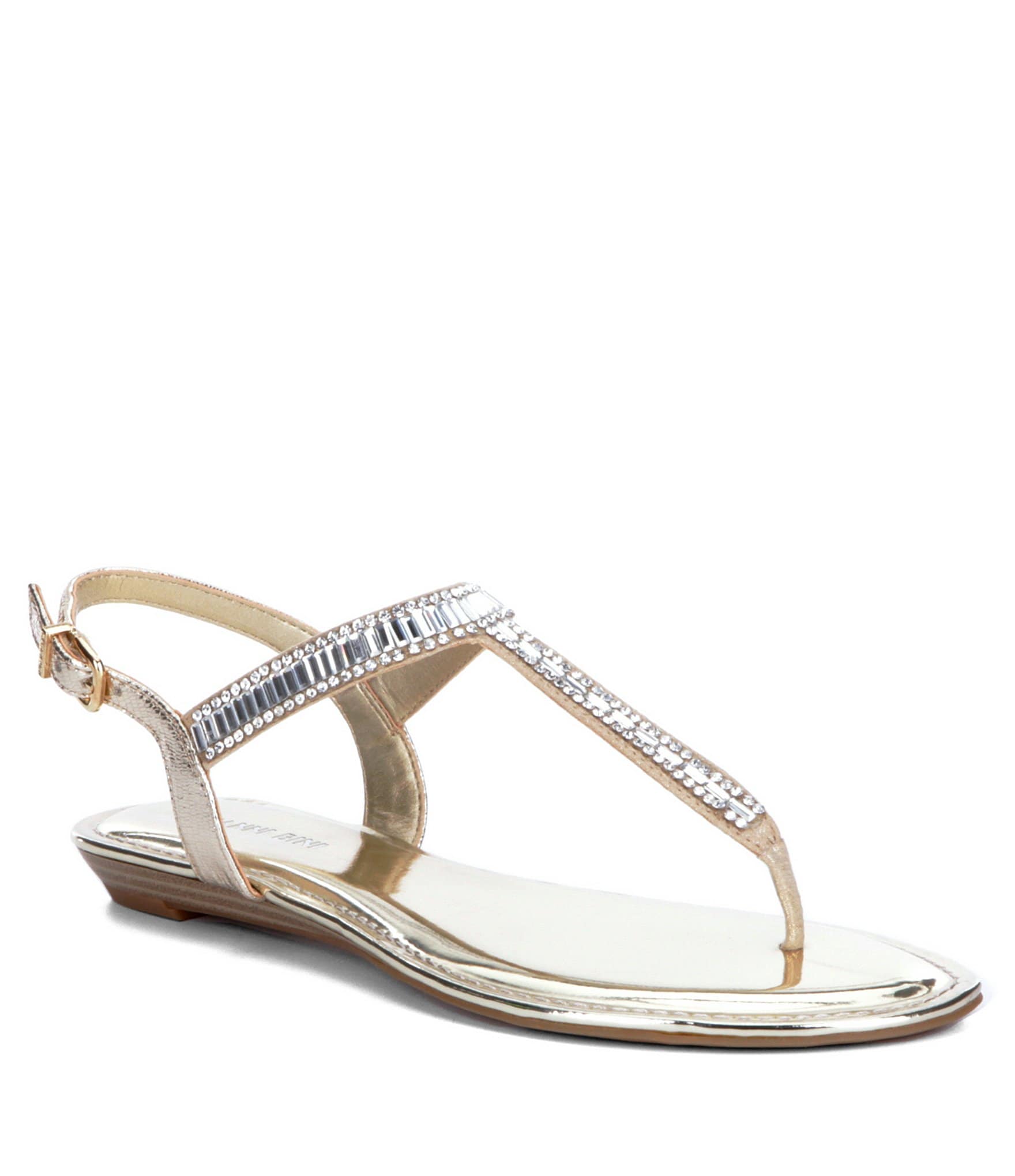 Gianni Bini Precious Metallic Fabric Jeweled T-Strap Sandals | Dillards