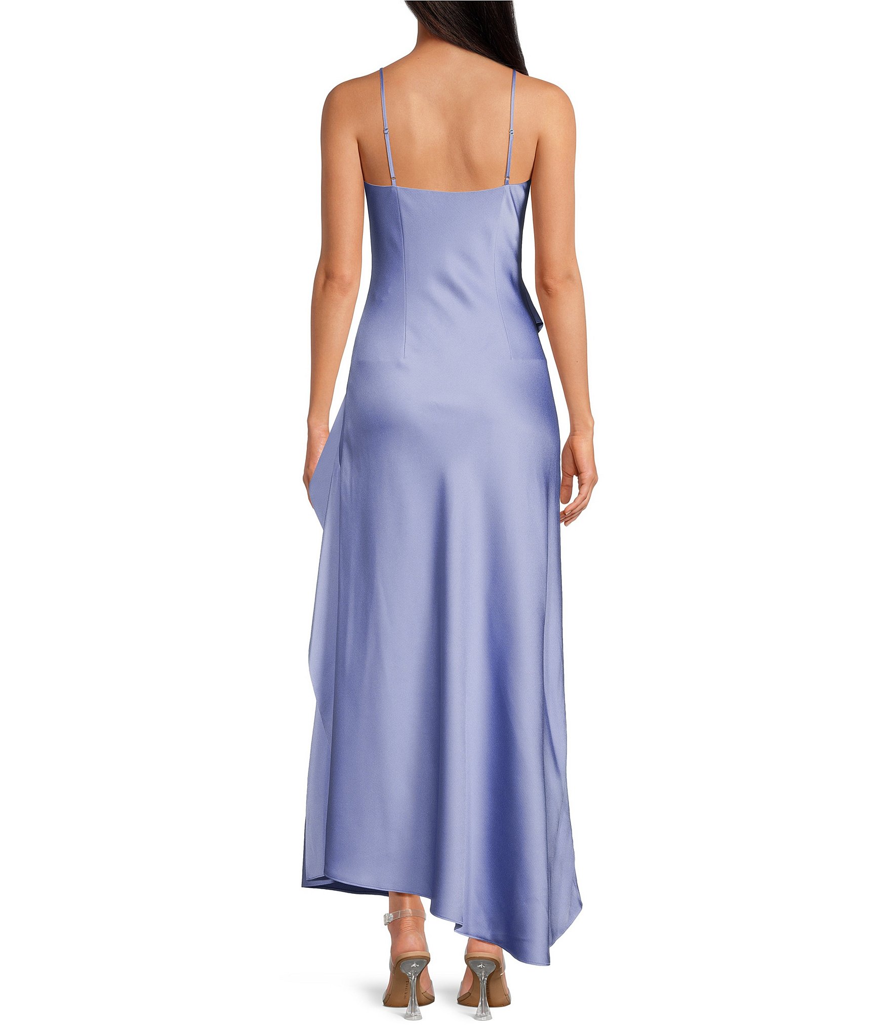 Gianni Bini Quinn Ruffle Draped V-Neck Sleeveless Satin Dress