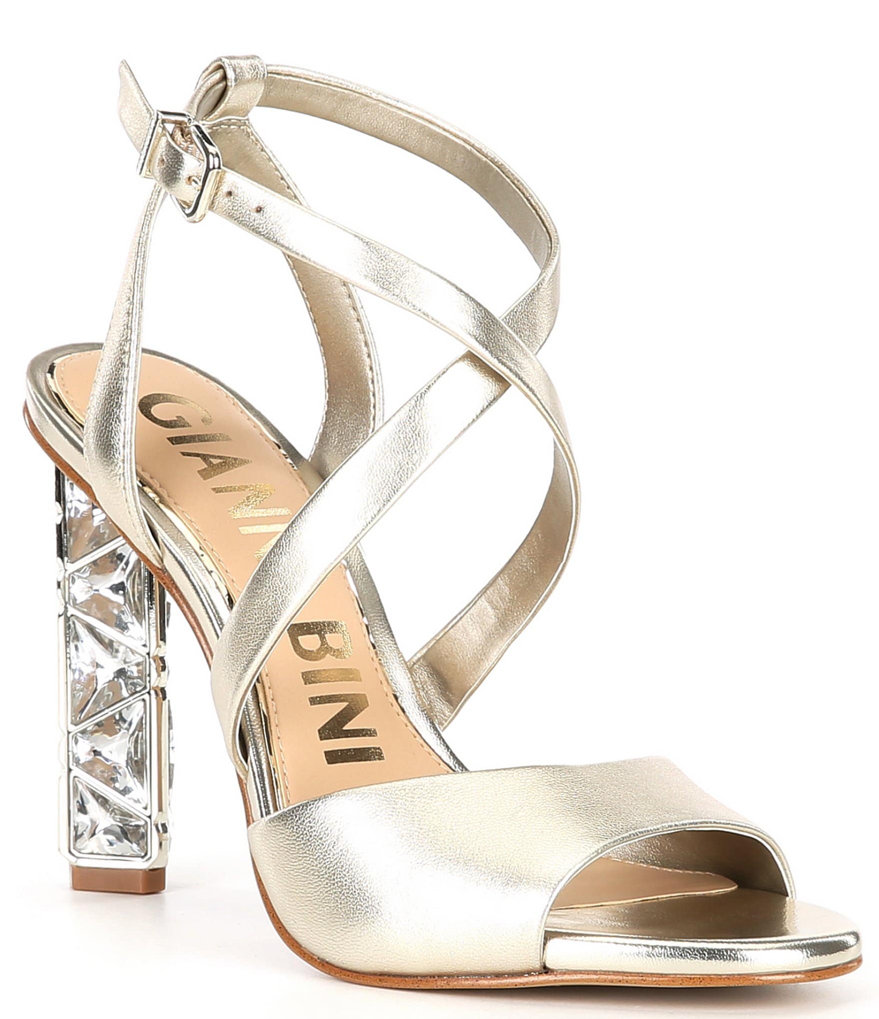 Gianni Bini Randall Leather Strappy Jeweled Heel Dress Sandals | Dillard's