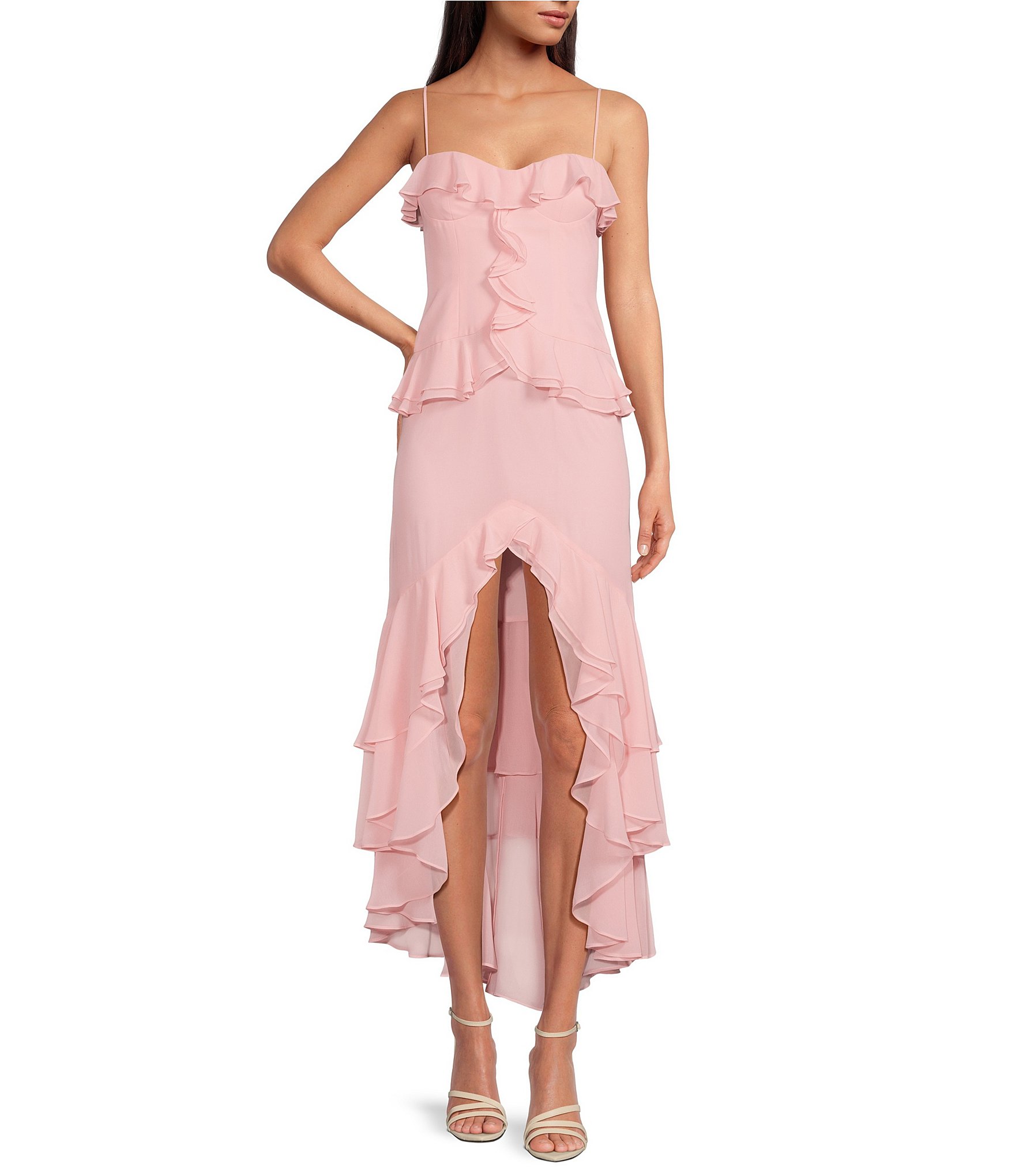 Gianni Bini Sam Sweetheart Neck Sleeveless Ruffle Chiffon Long Dress