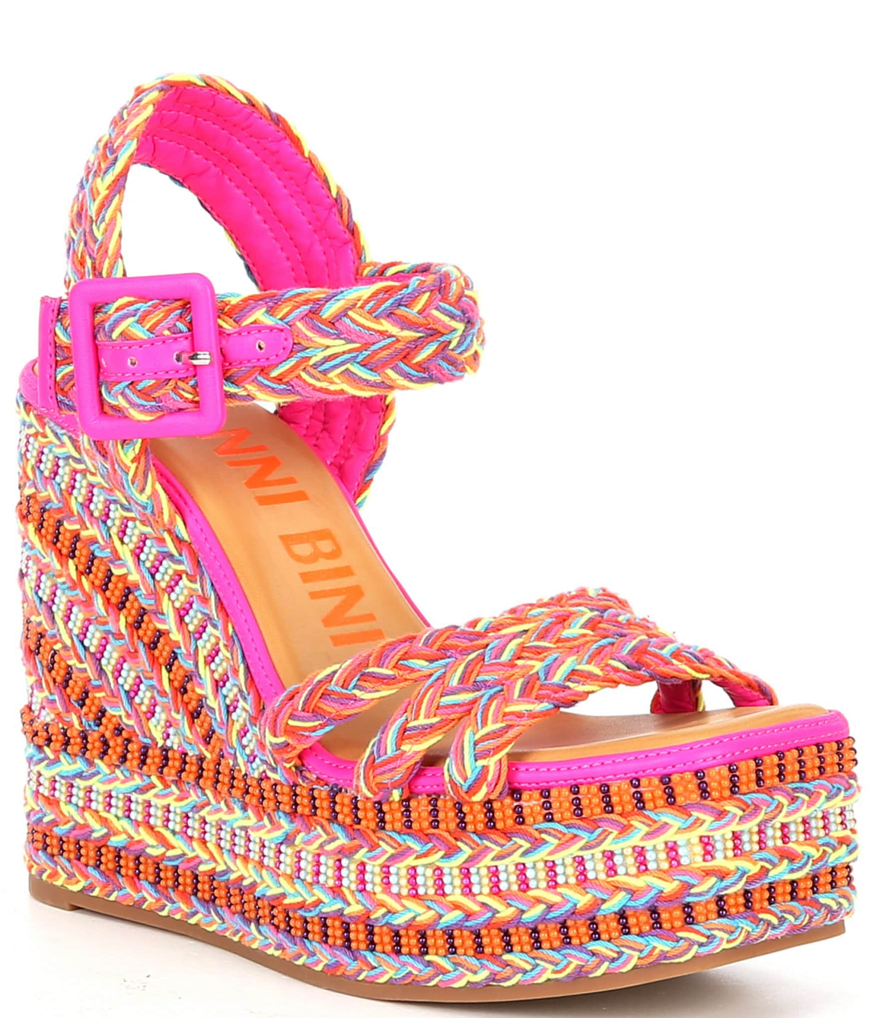 Gianni Bini Santi Rainbow Woven Beaded Strappy Wedge Sandals | Dillard's