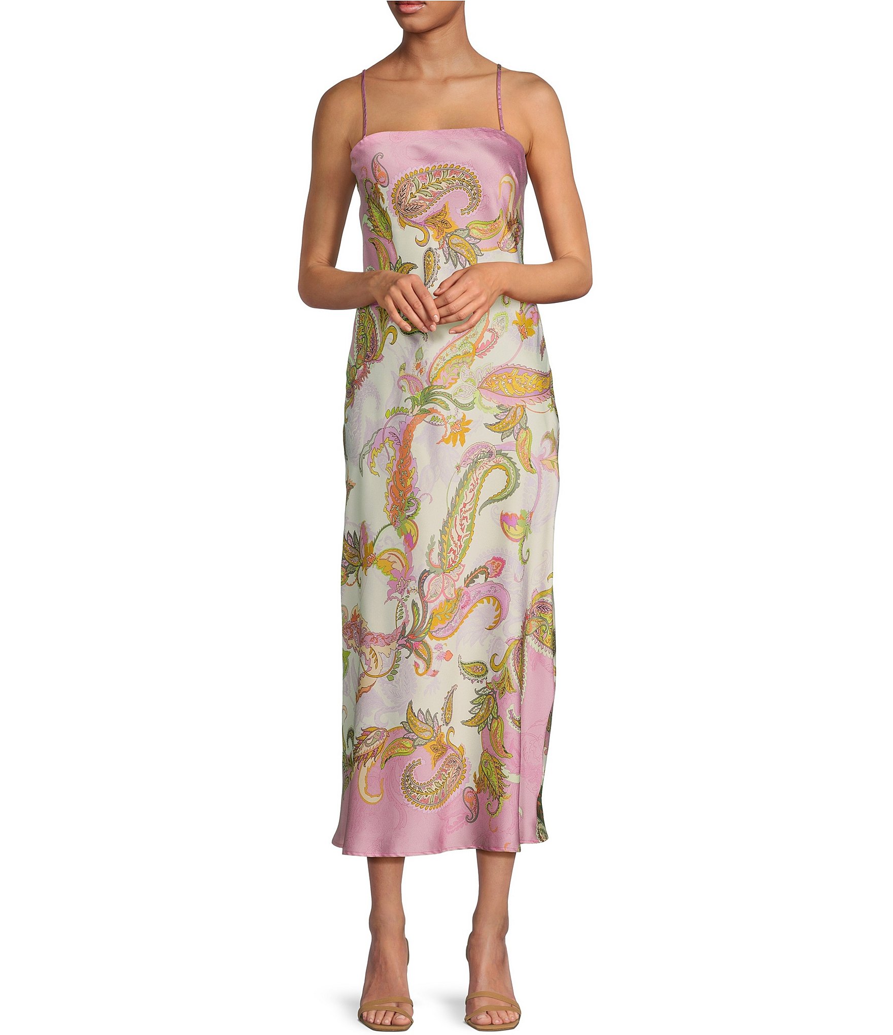 Gianni Bini Sara Paisley Printed Satin Midi Slip Dress | Dillard's