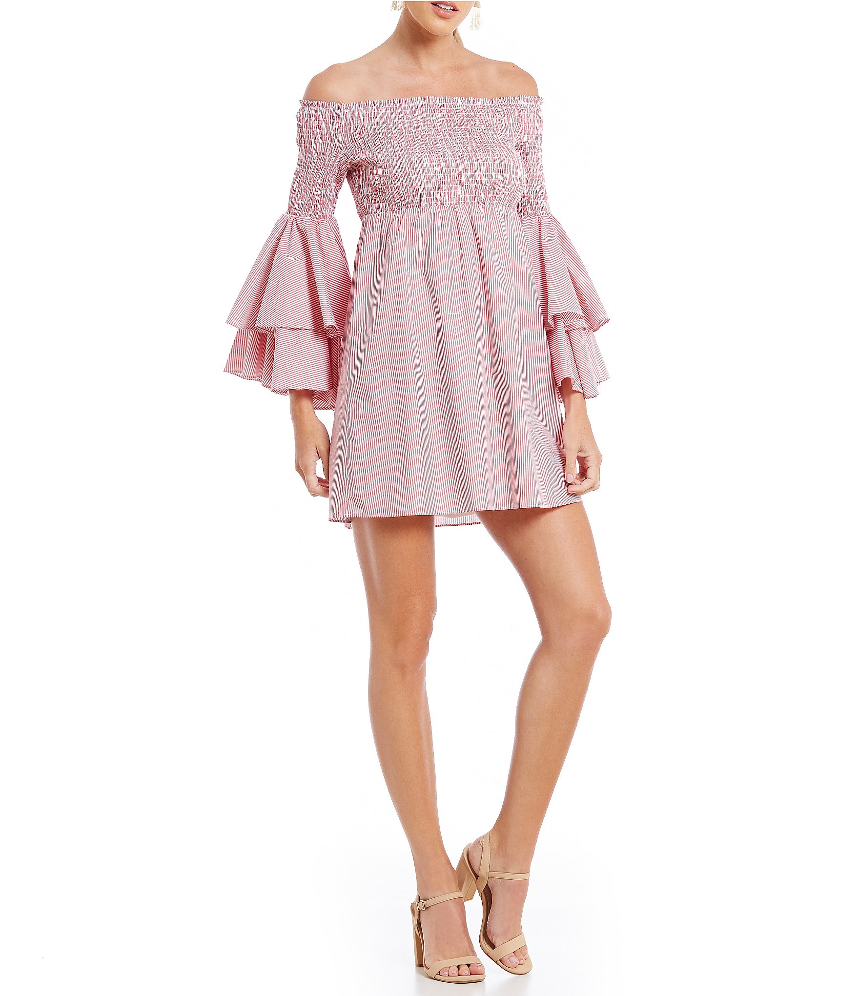 Gianni Bini Savannah Smocked Off the Shoulder Tiered Sleeve Poplin ...