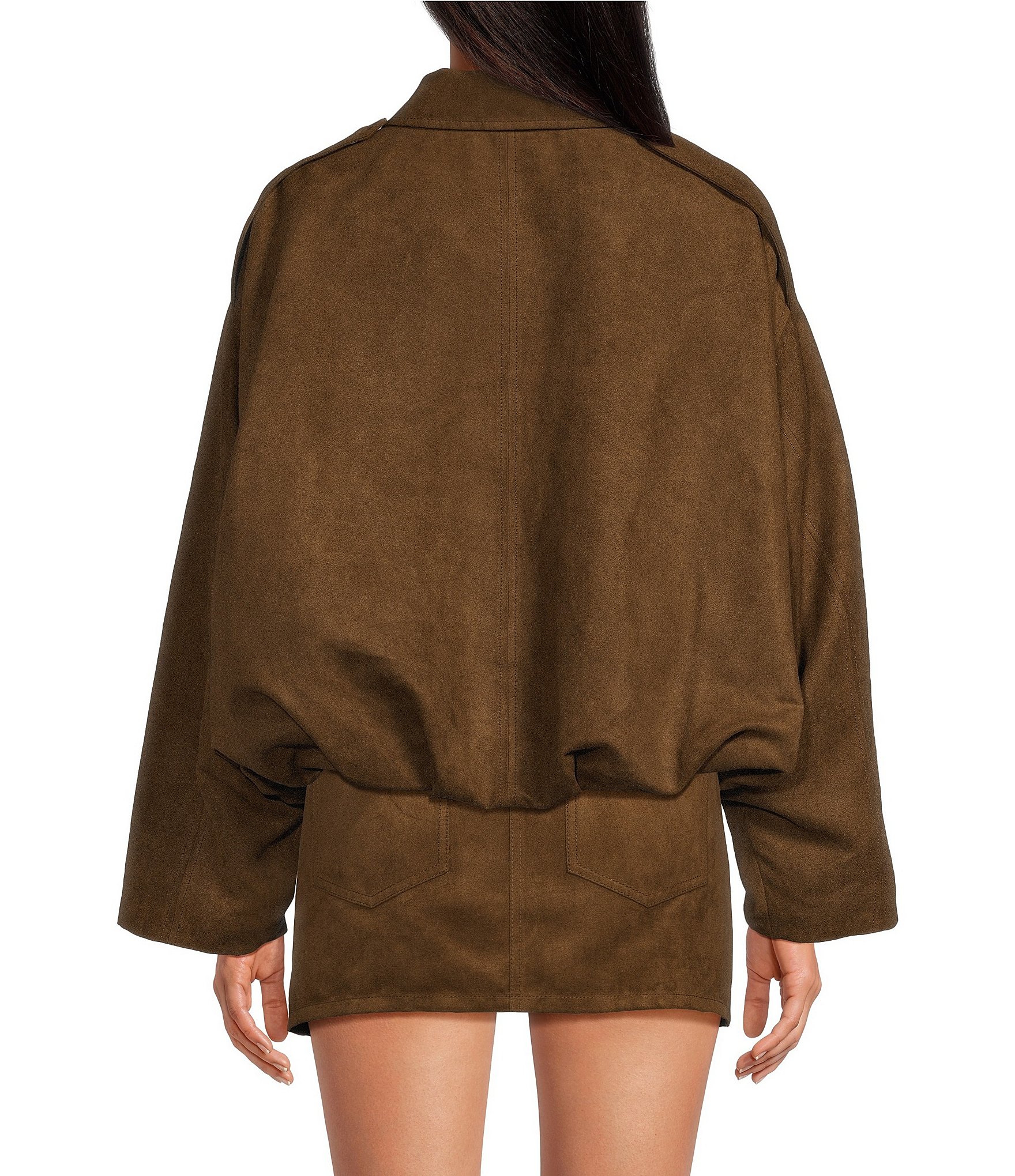 Gianni Bini Suede Collared Long Sleeve Coordinating Bomber Jacket