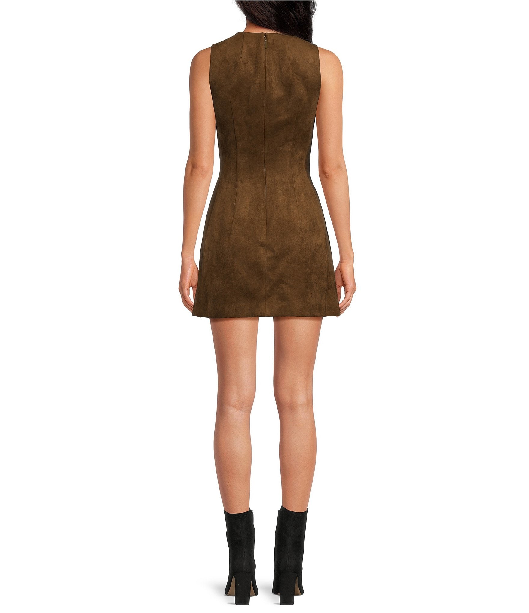 Gianni Bini Suede Round Neck Sleeveless Structured A-Line Mini Dress