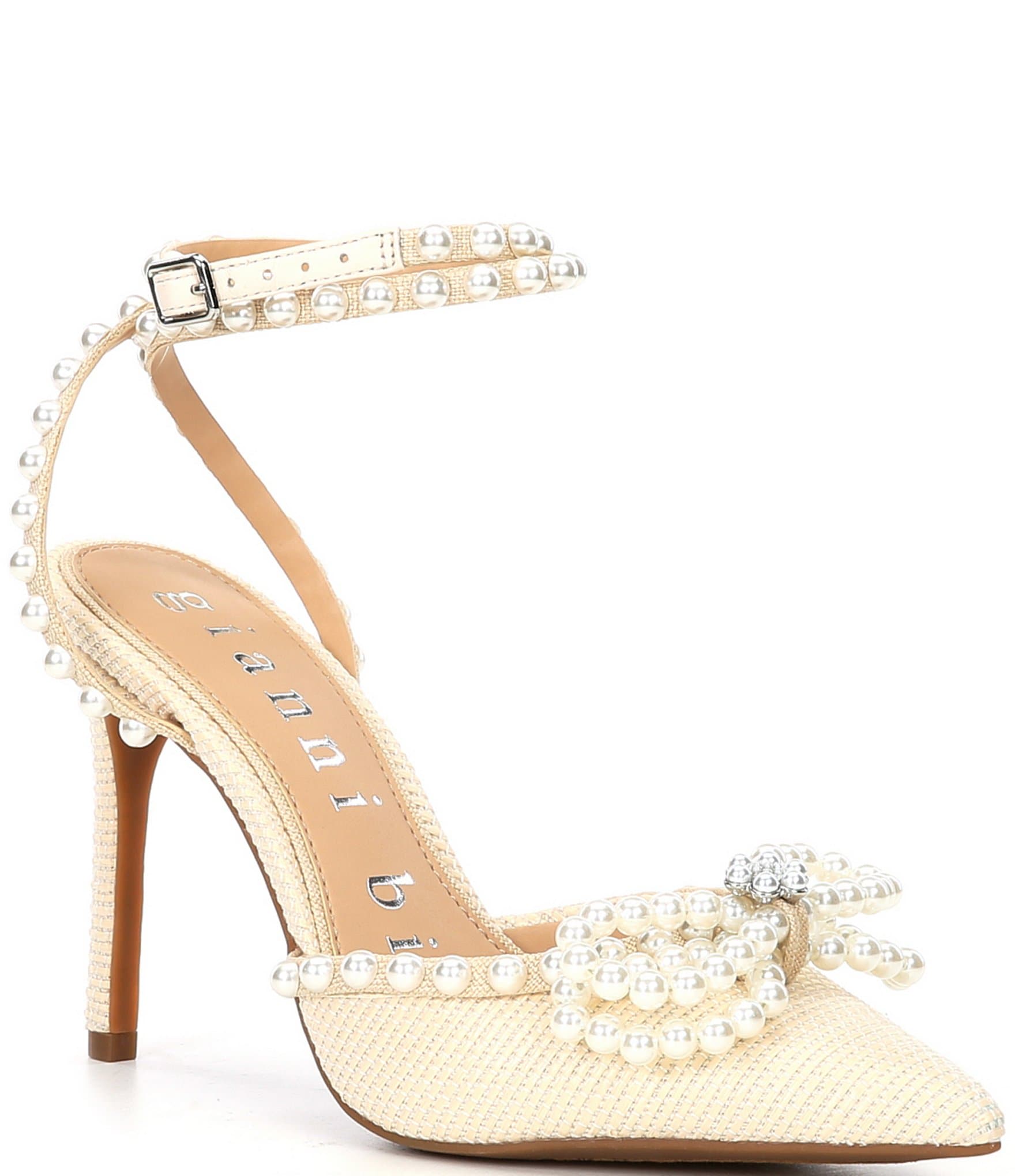 Gianni Bini TaylinnTwo Raffia Double Pearl Bow Pointed Toe Pumps ...