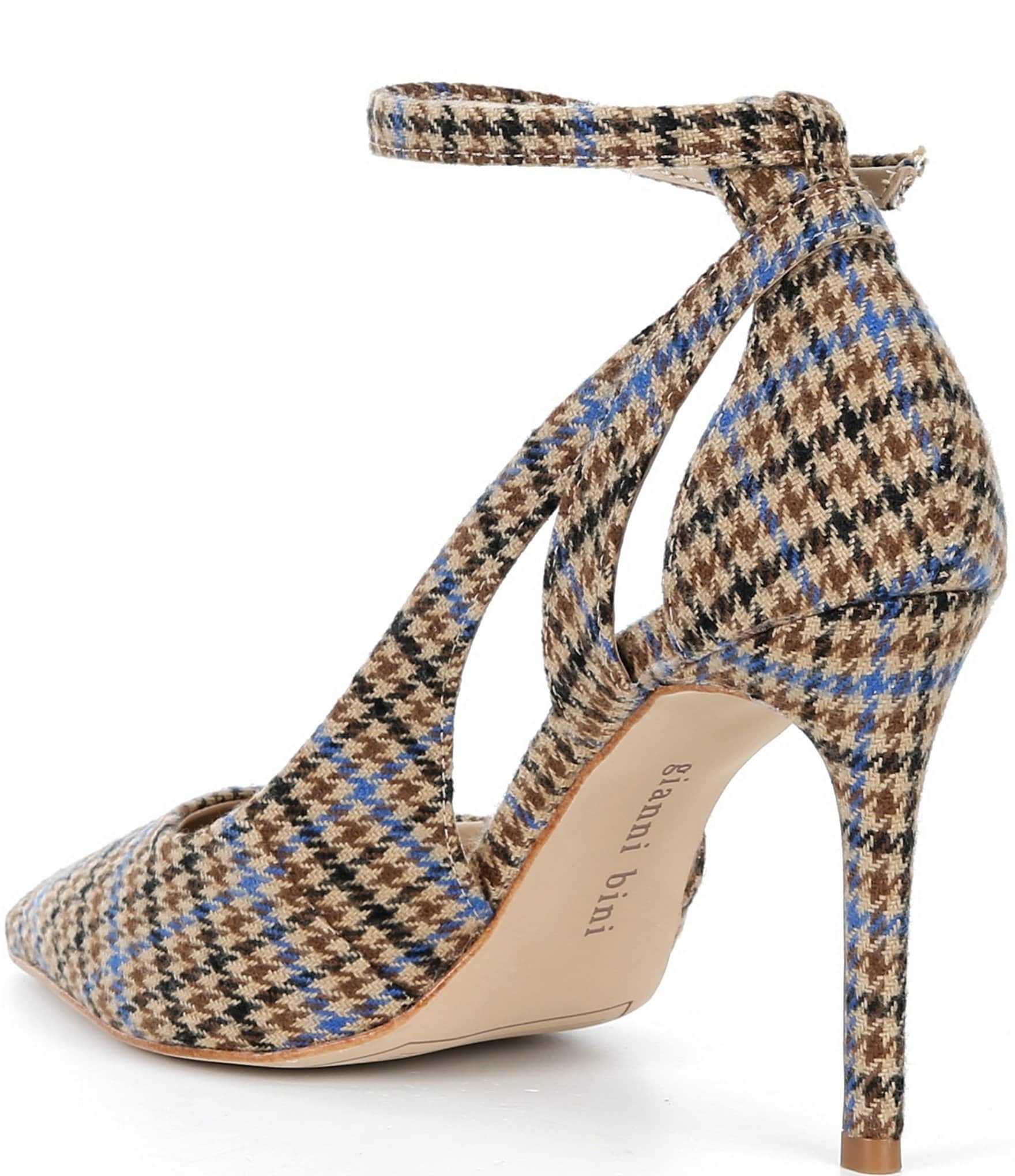 Gianni Bini Teagan Houndstooth Cut-Out Ankle Strap Pumps