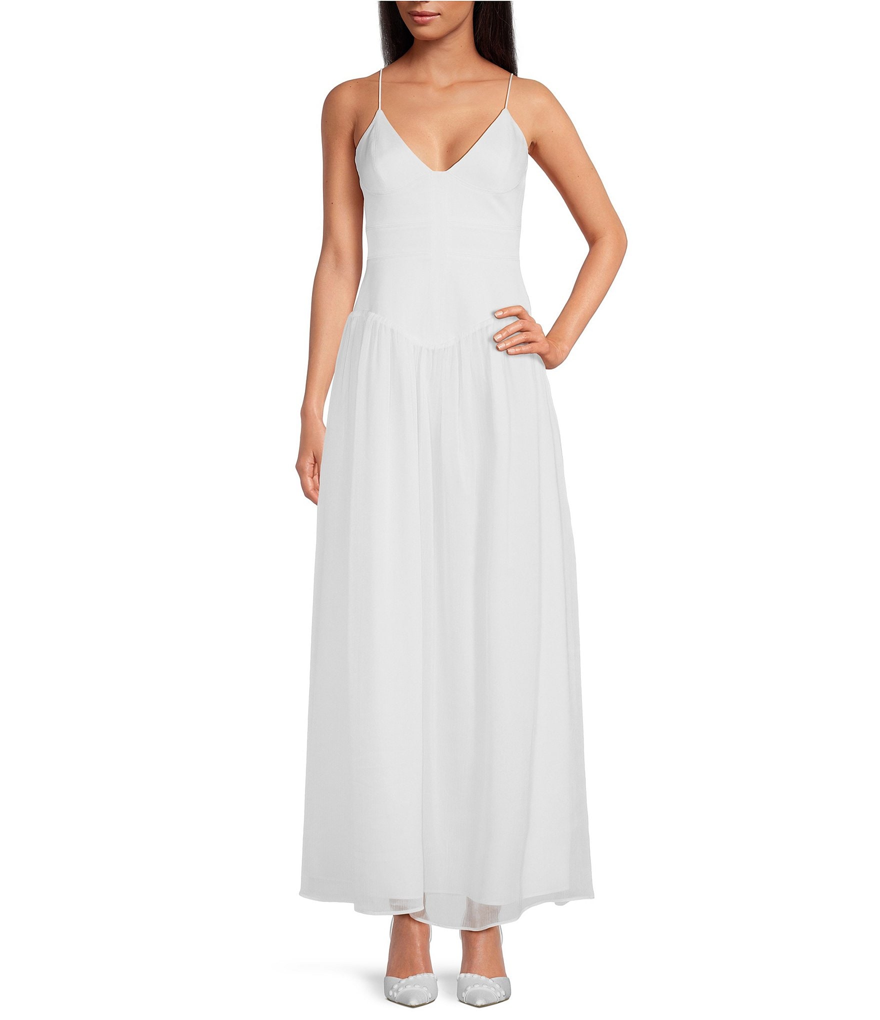 Gianni Bini x Caelynn Bell Mary Satin Chiffon V-Neck Sleeveless Drop ...