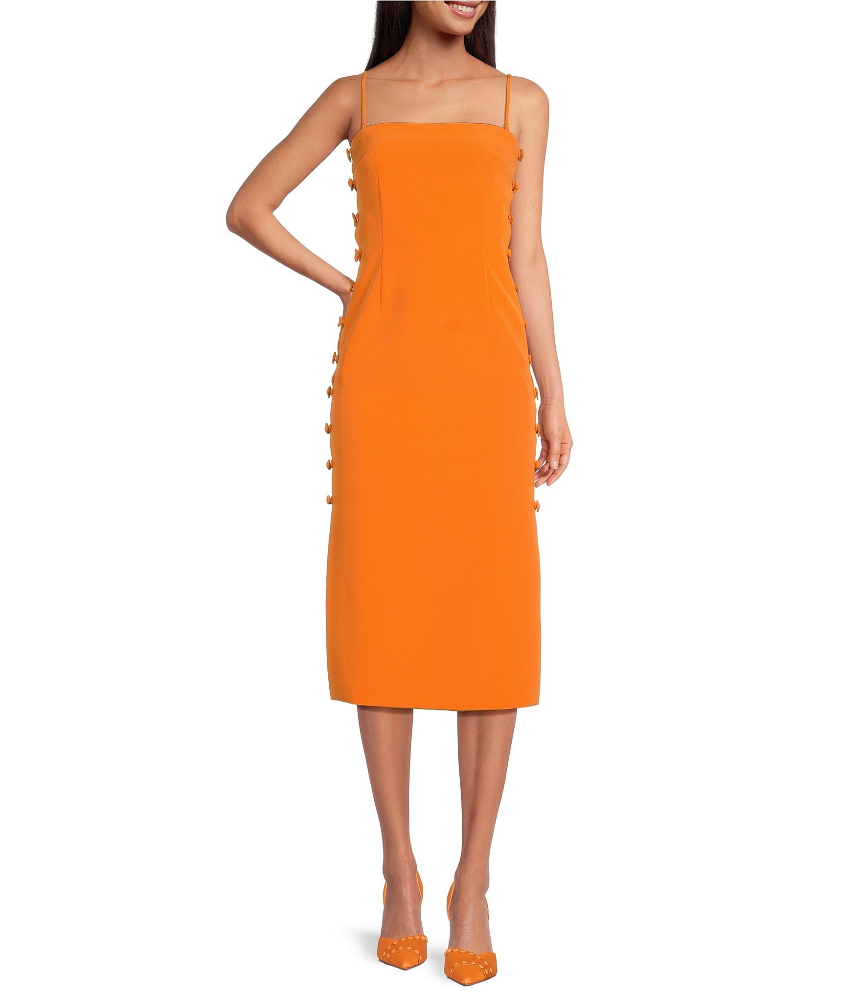 Store Jolene Orange Neck Cutout Stretch Crepe Dress