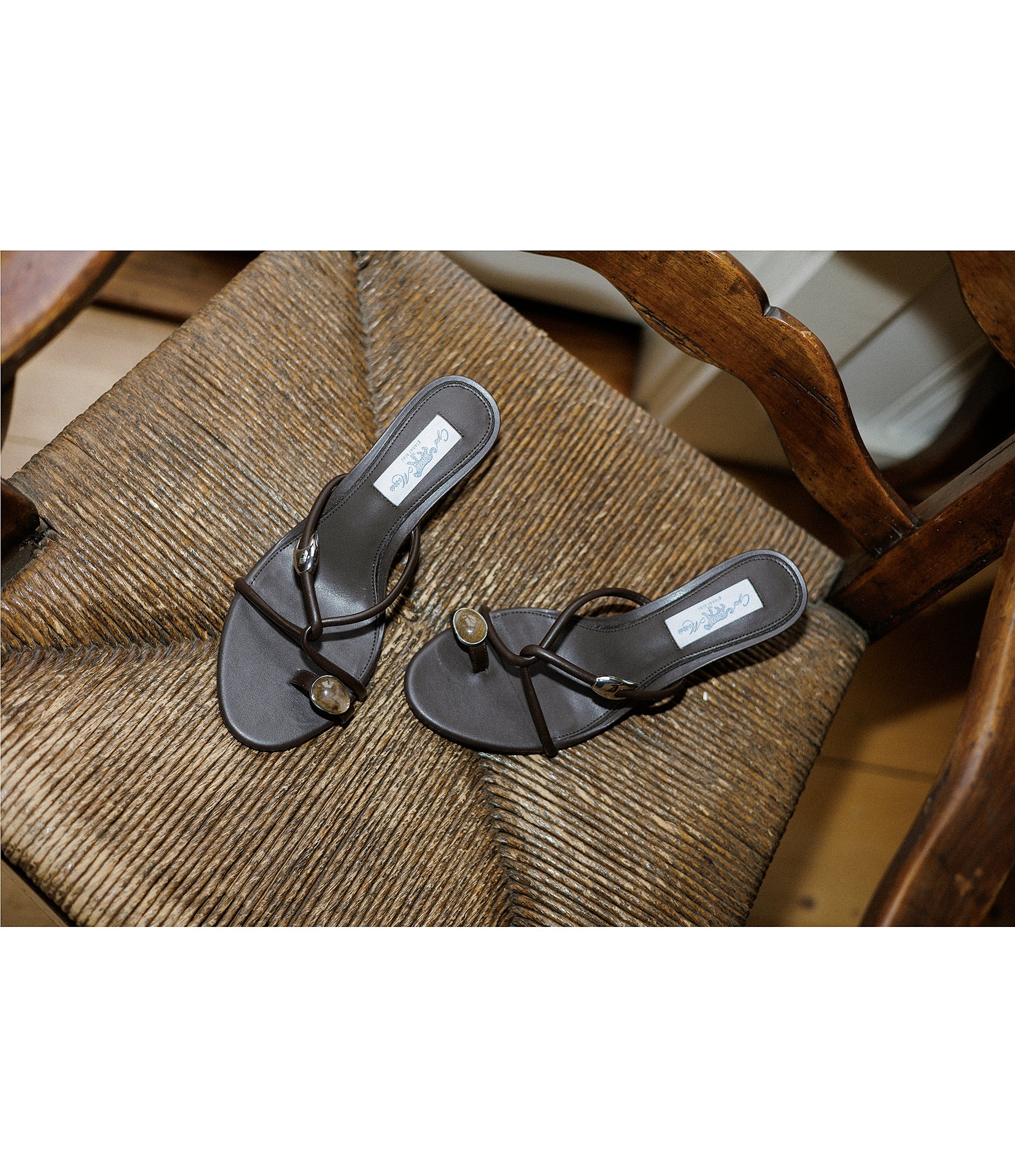 Gianni Bini x Cyd Morris The Miramar Leather Ornamented Toe Loop Sandals