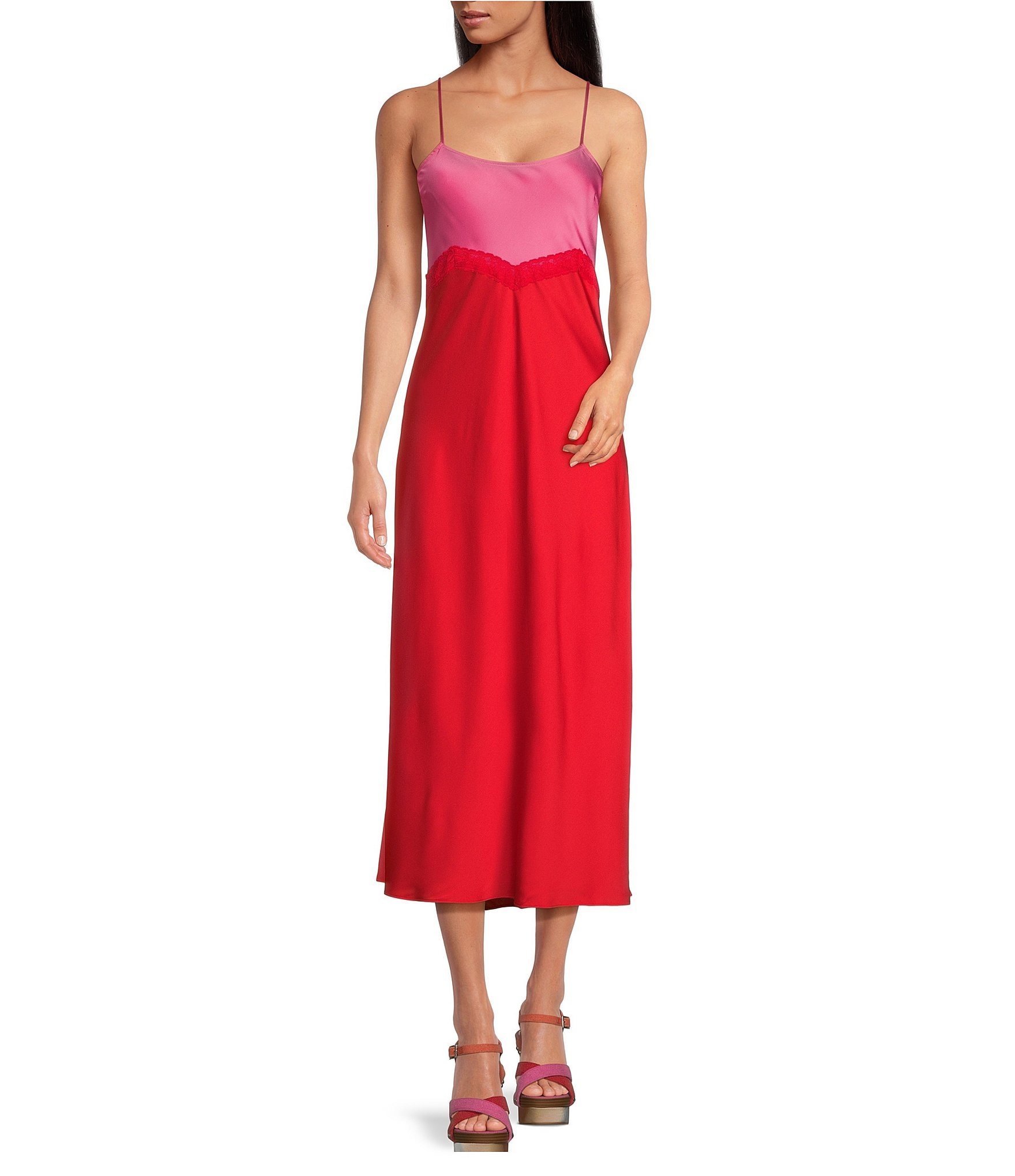 Gianni Bini x DANNIJO Helena Satin Two-Tone Colorblock Scoop Neck Maxi Slip  Dress | Dillard's