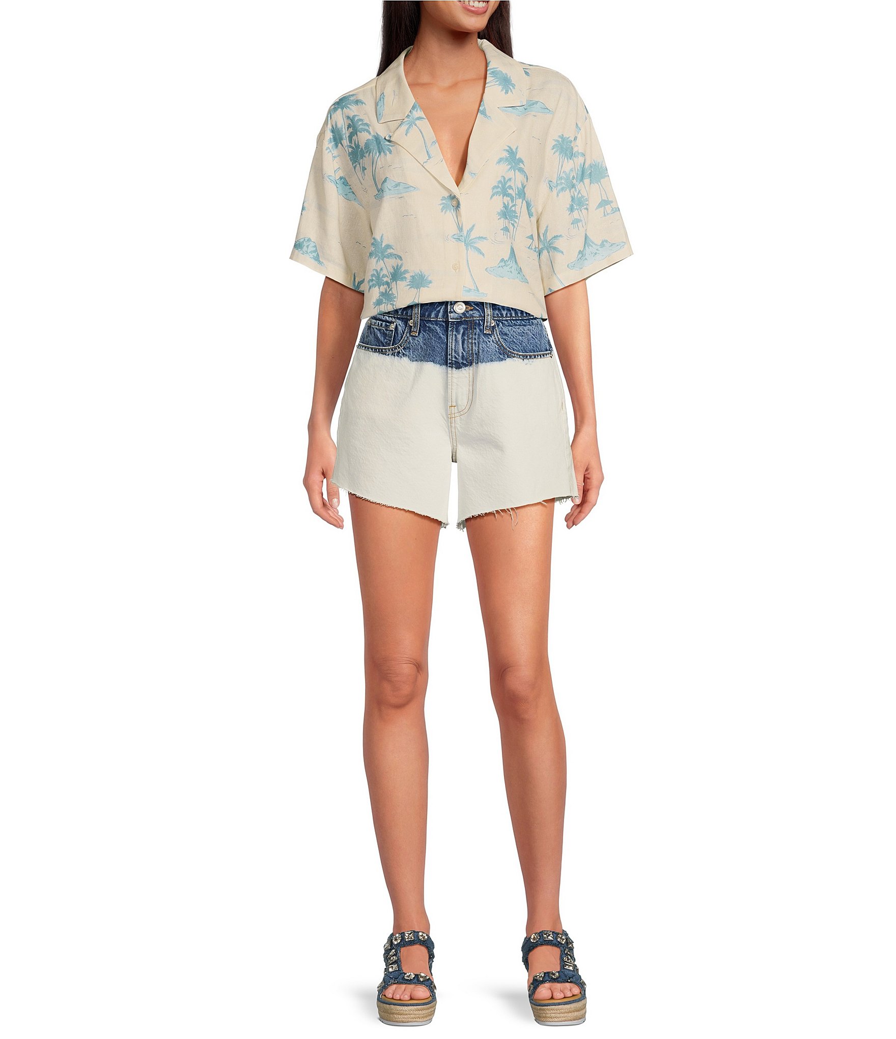 Gianni Bini x DANNIJO Jean Two-Tone Bleached High Rise Cut Off Denim Shorts