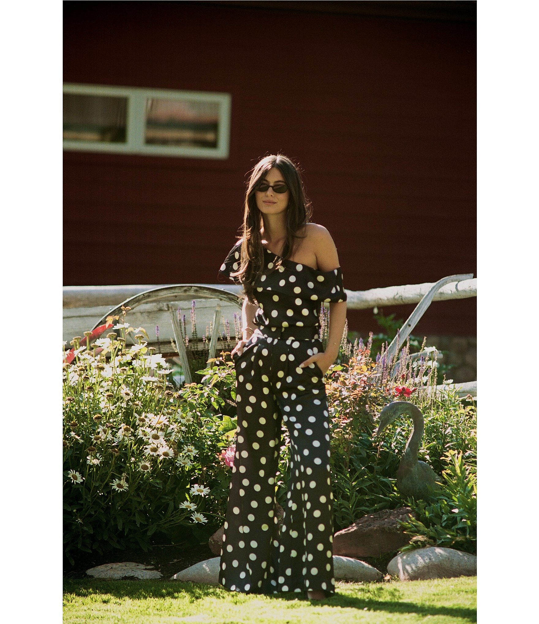 Gianni Bini x Sydney Silverman The Rudman Satin Polka Dot Print One Shoulder Coordinating Top