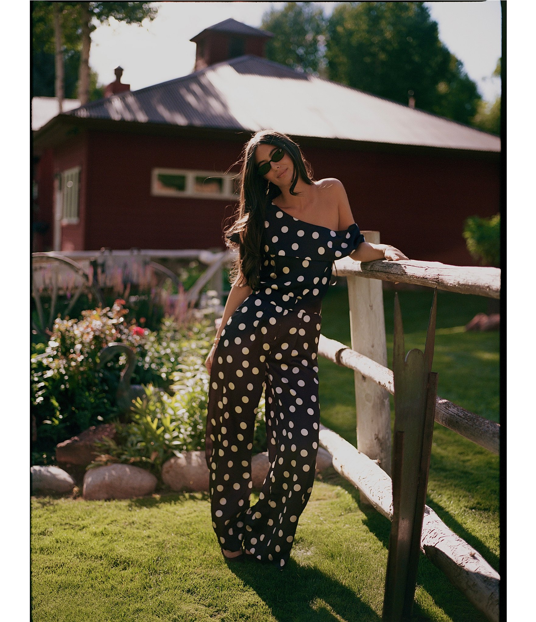 Gianni Bini x Sydney Silverman The Rudman Satin Polka Dot Print One Shoulder Coordinating Top