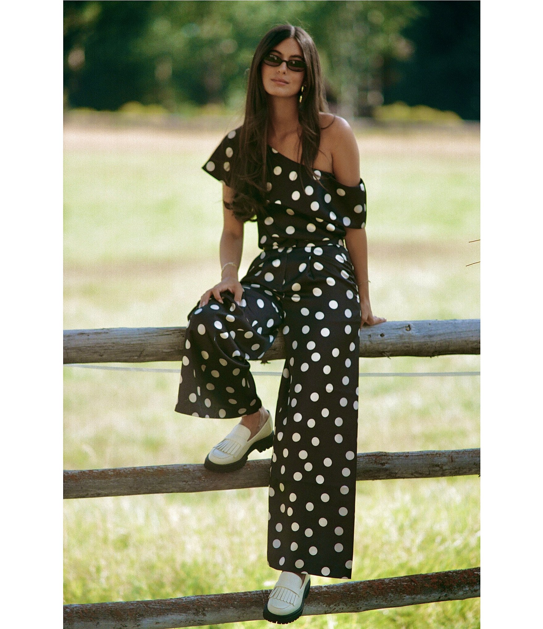 Gianni Bini x Sydney Silverman The Rudman Satin Polka Dot Print One Shoulder Coordinating Top