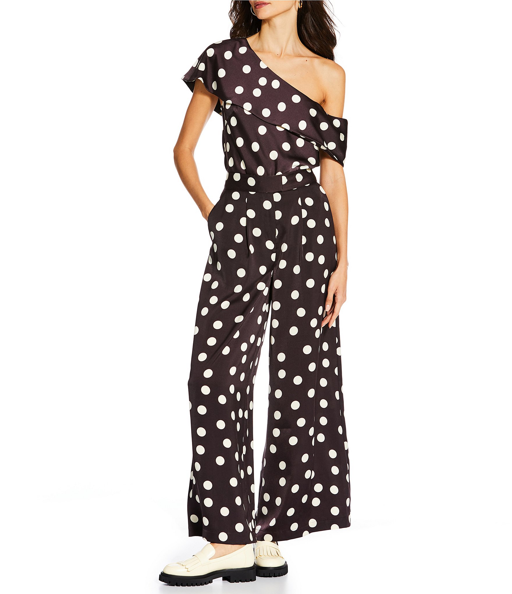 Gianni Bini x Sydney Silverman The Rudman Satin Polka Dot Print One Shoulder Coordinating Top