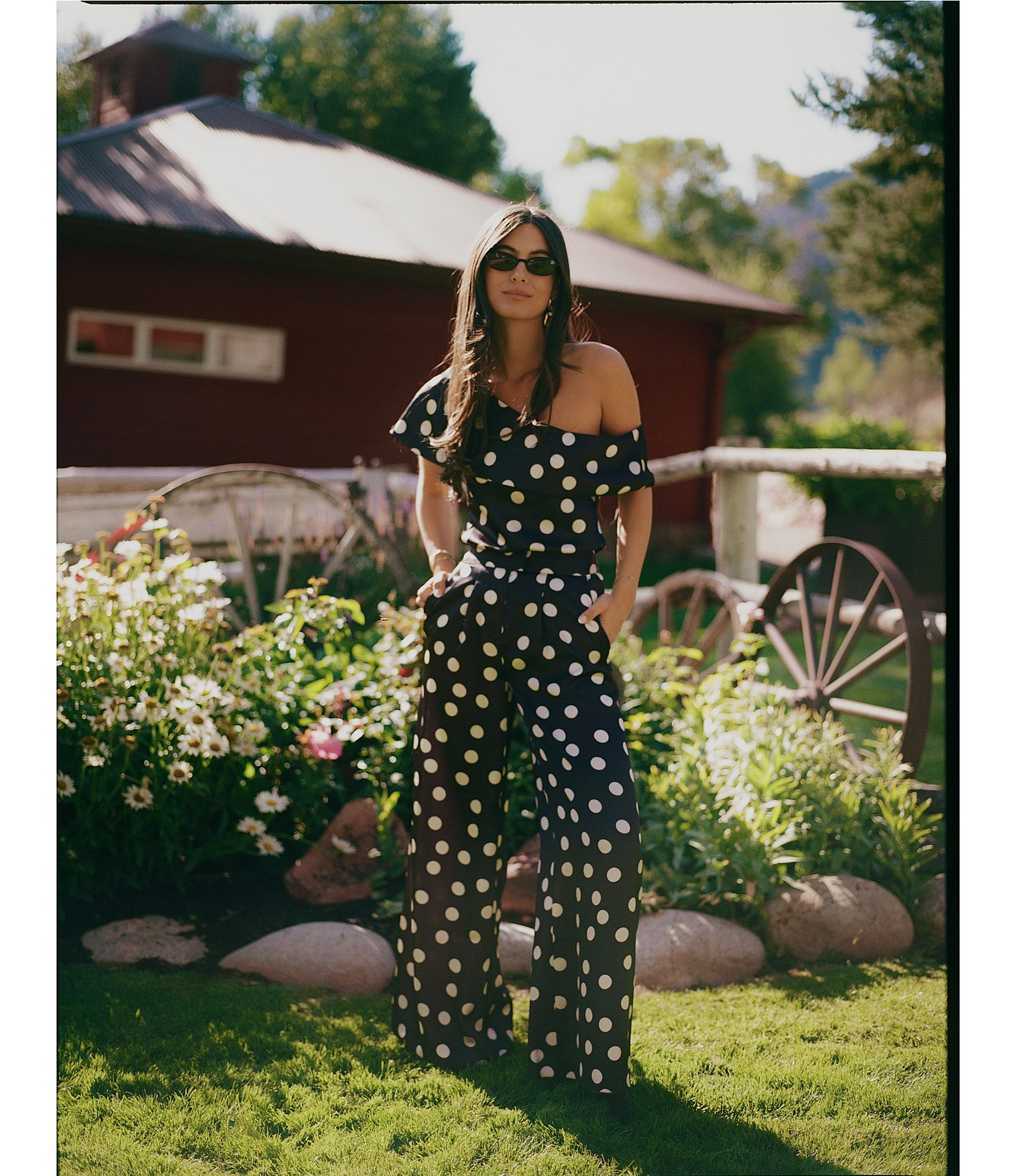 Gianni Bini x Sydney Silverman The Rudman Satin Polka Dot Print One Shoulder Coordinating Top