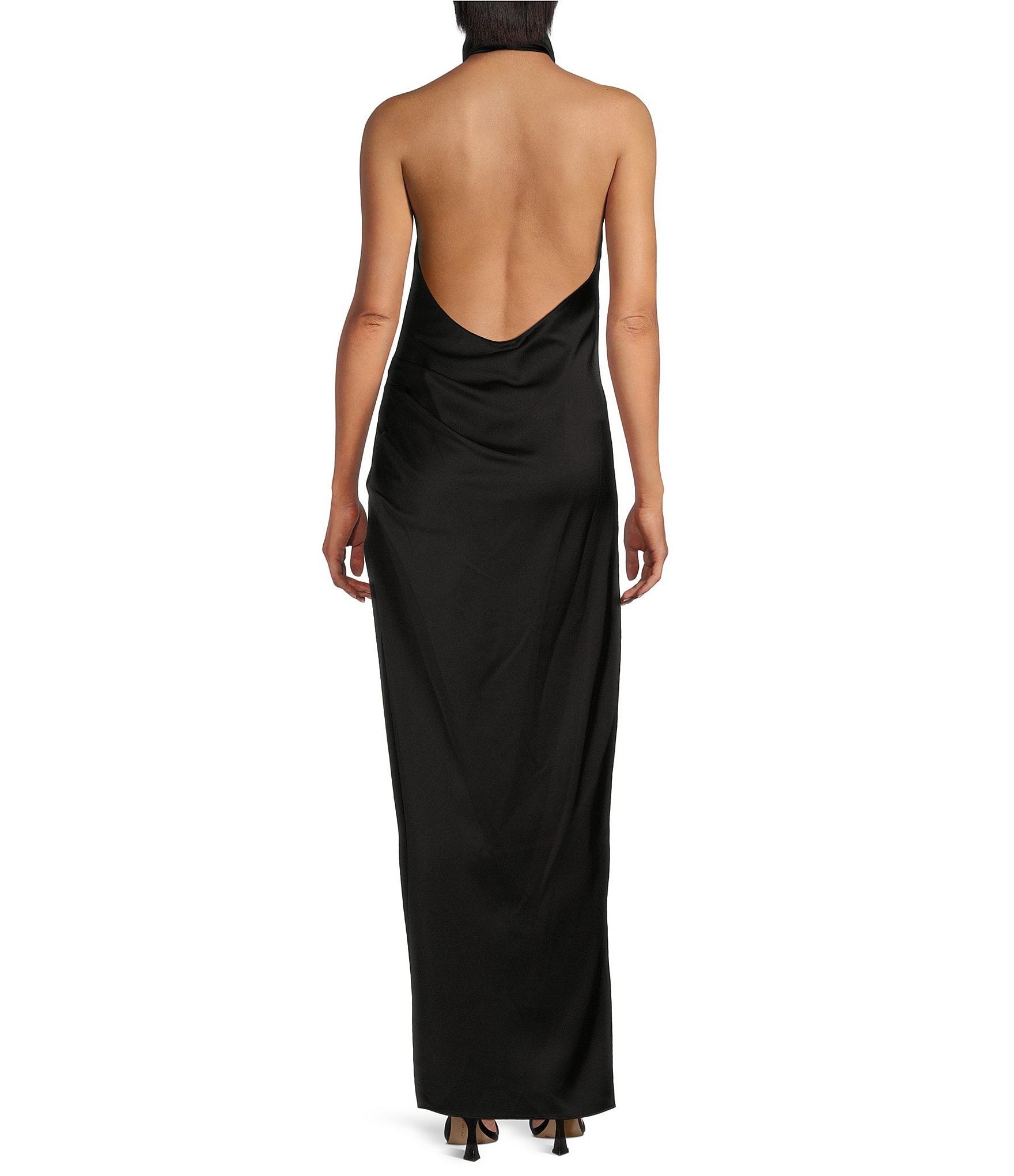 Gianni Bini Yelena Satin High Mock Neck Sleeveless Long Sheath Dress