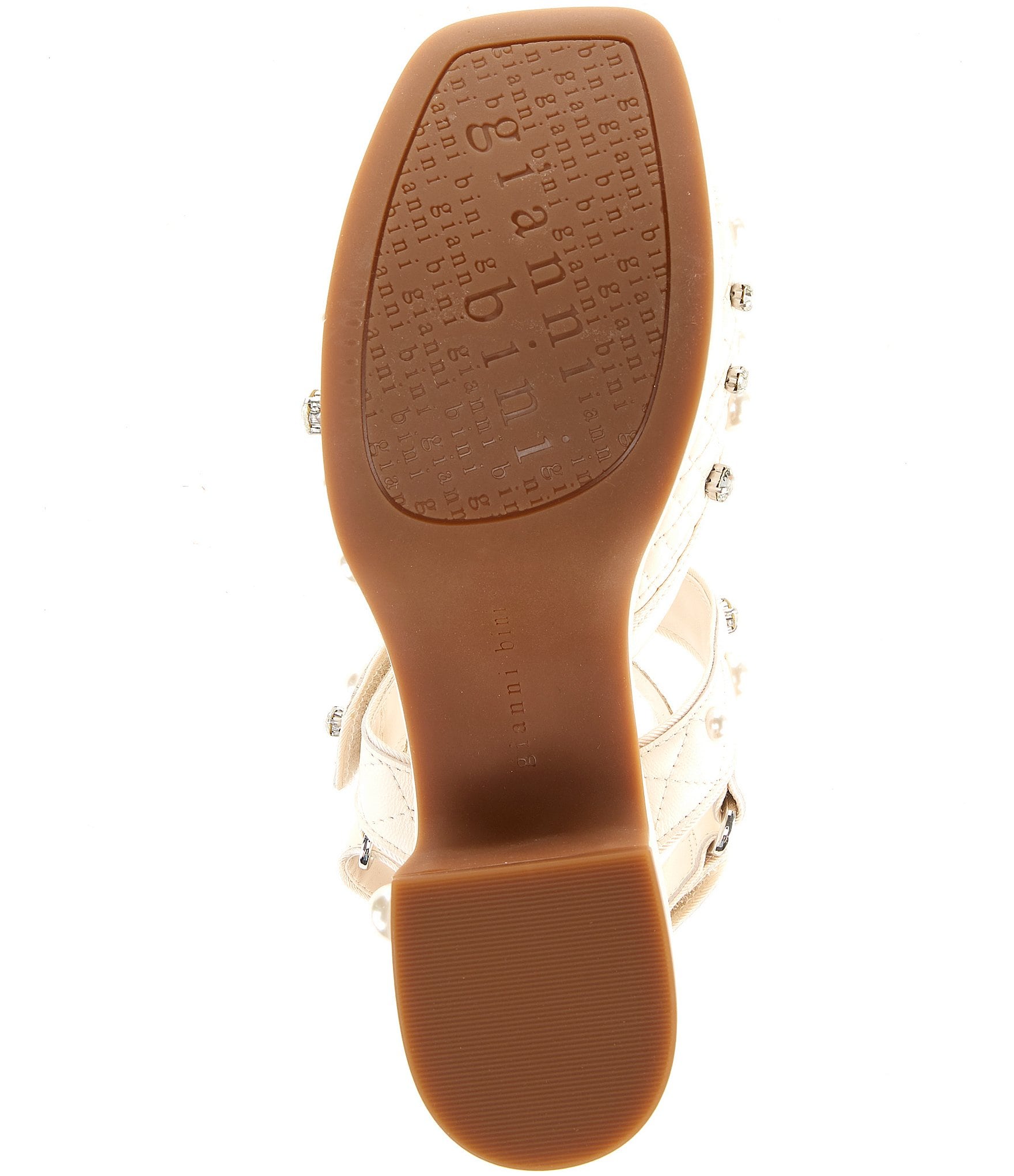 Gianni Bini Zoeyy Three Quilted Leather Pearl and Jewel Ornamented Square Toe Platform Sandals
