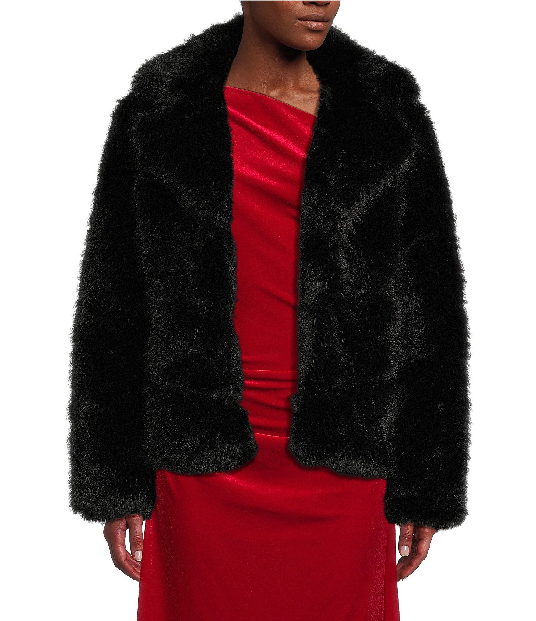 Gibson & Latimer Faux Fur V-Neck Lapel Collar Long Sleeve Bolero Jacket