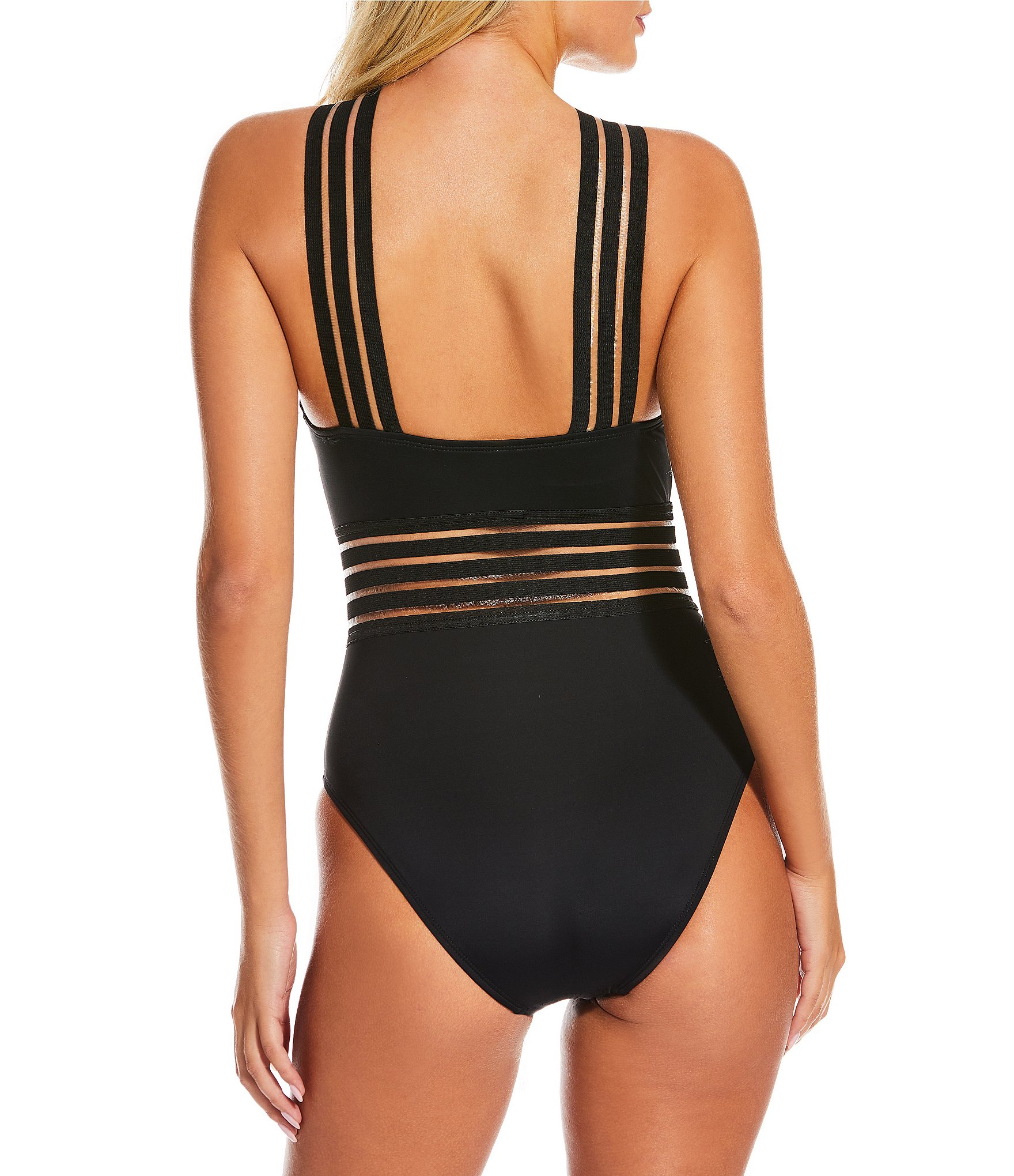 Gibson & Latimer Illusion Solid Banded High Neck One Piece Swimsuit