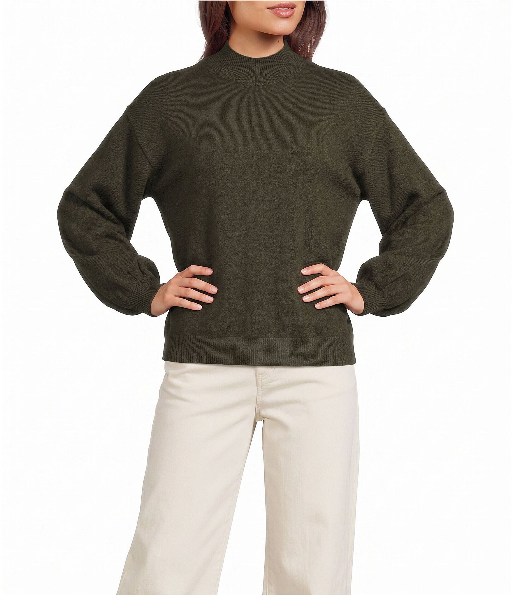 Gibson & Latimer Knit Mock Neck Long Puff Sleeve Sweater