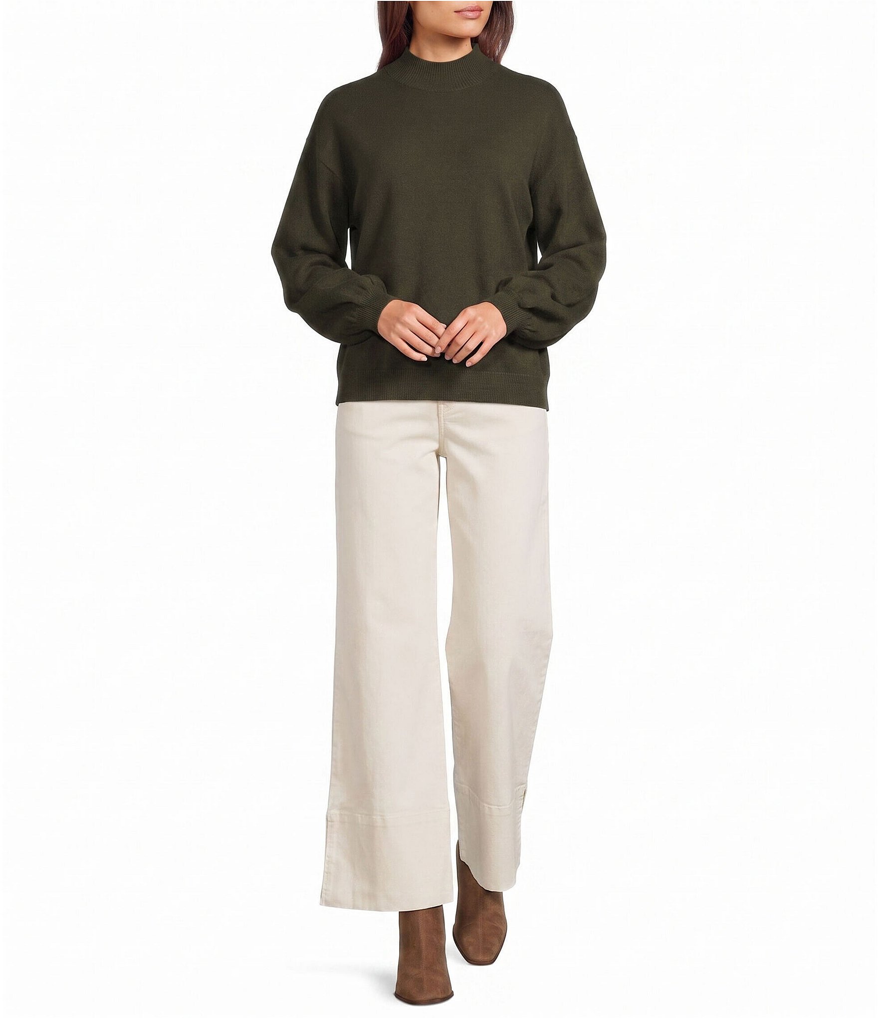 Gibson & Latimer Knit Mock Neck Long Puff Sleeve Sweater
