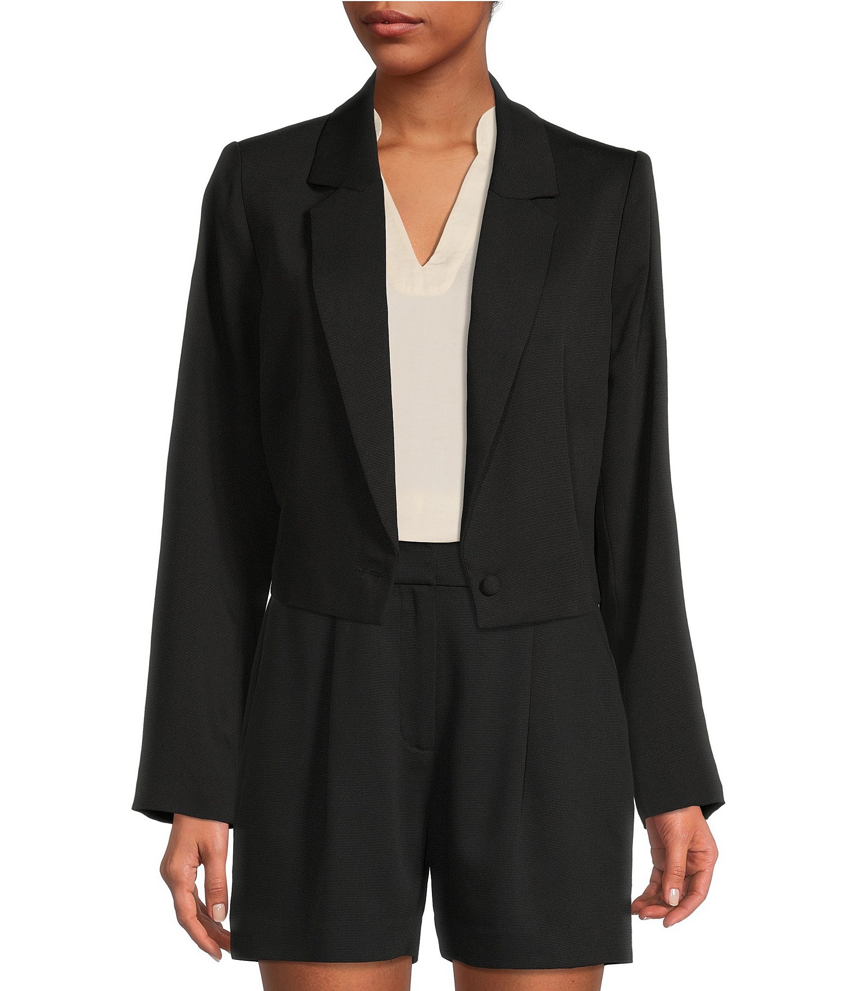 Gibson & Latimer Long Sleeve Notch Lapel Button Front Cropped ...