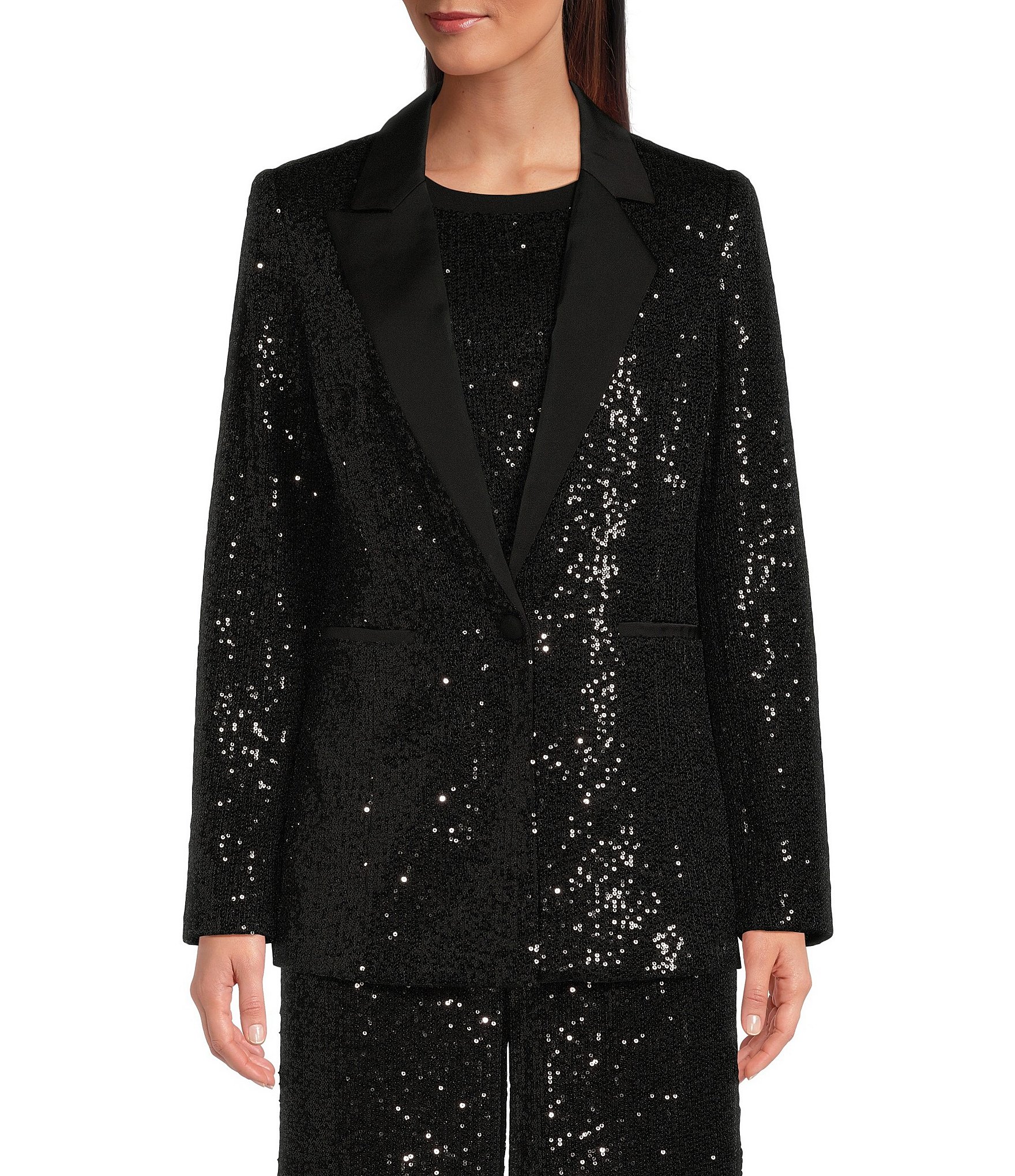 Gibson & Latimer Long Sleeve Satin Contrast Sequin Knit Coordinating ...