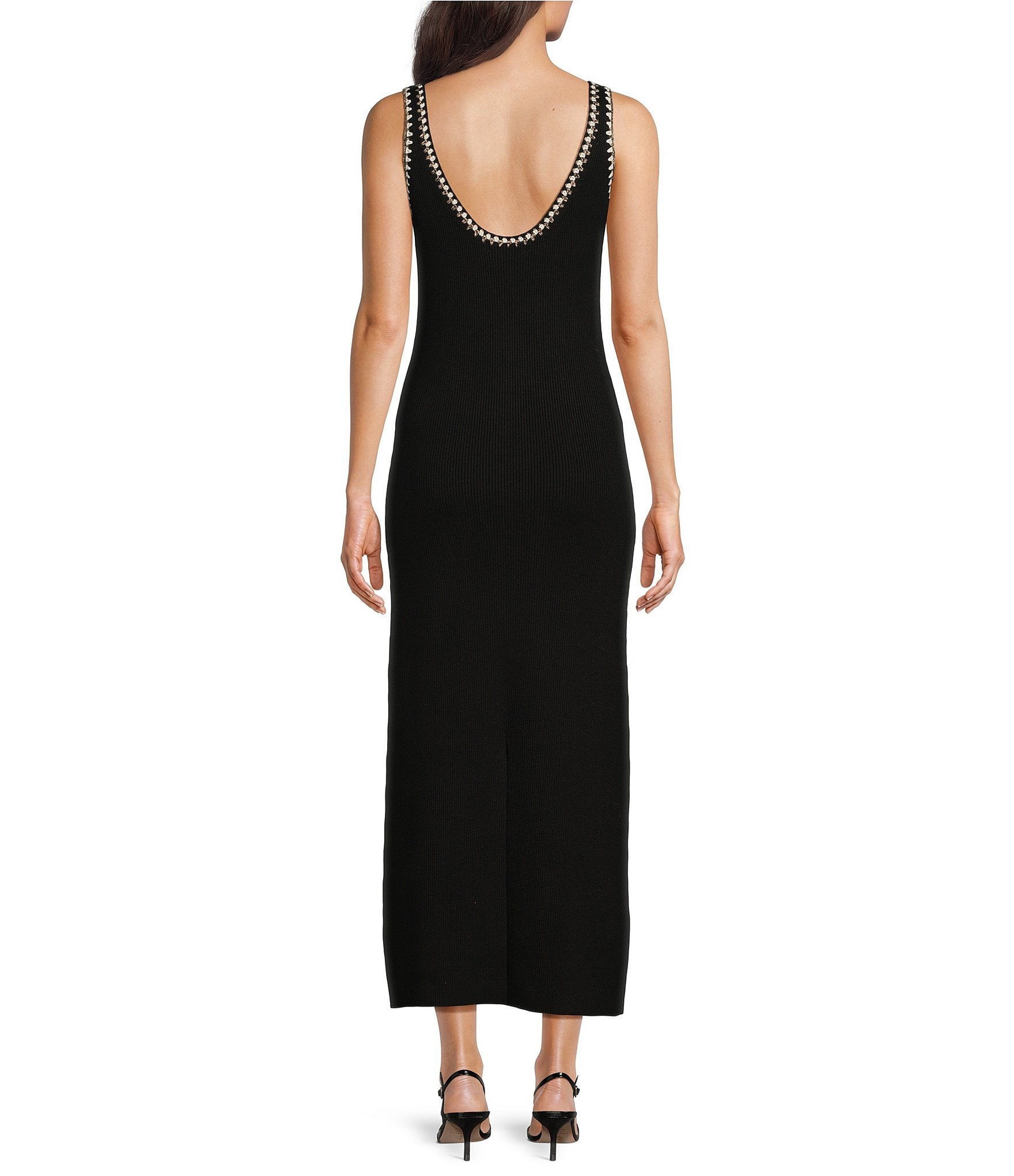 Gibson & Latimer Ribbed Knit Crochet V-Neck Tank Strap Bodycon Midi Dress